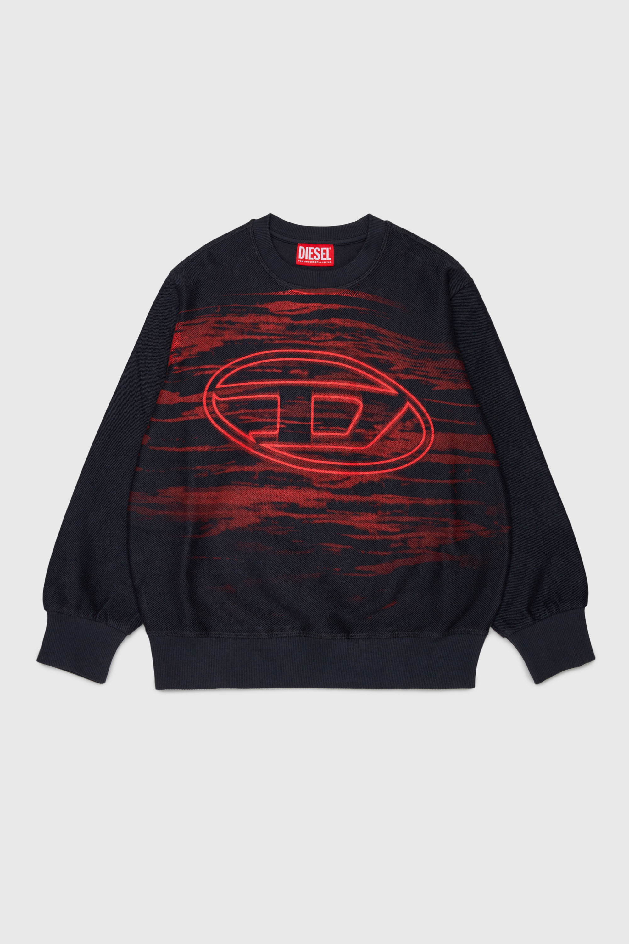 Diesel - SFRIT OVER, Sweatshirt avec rayures et logo Oval D Homme in Noir - 1