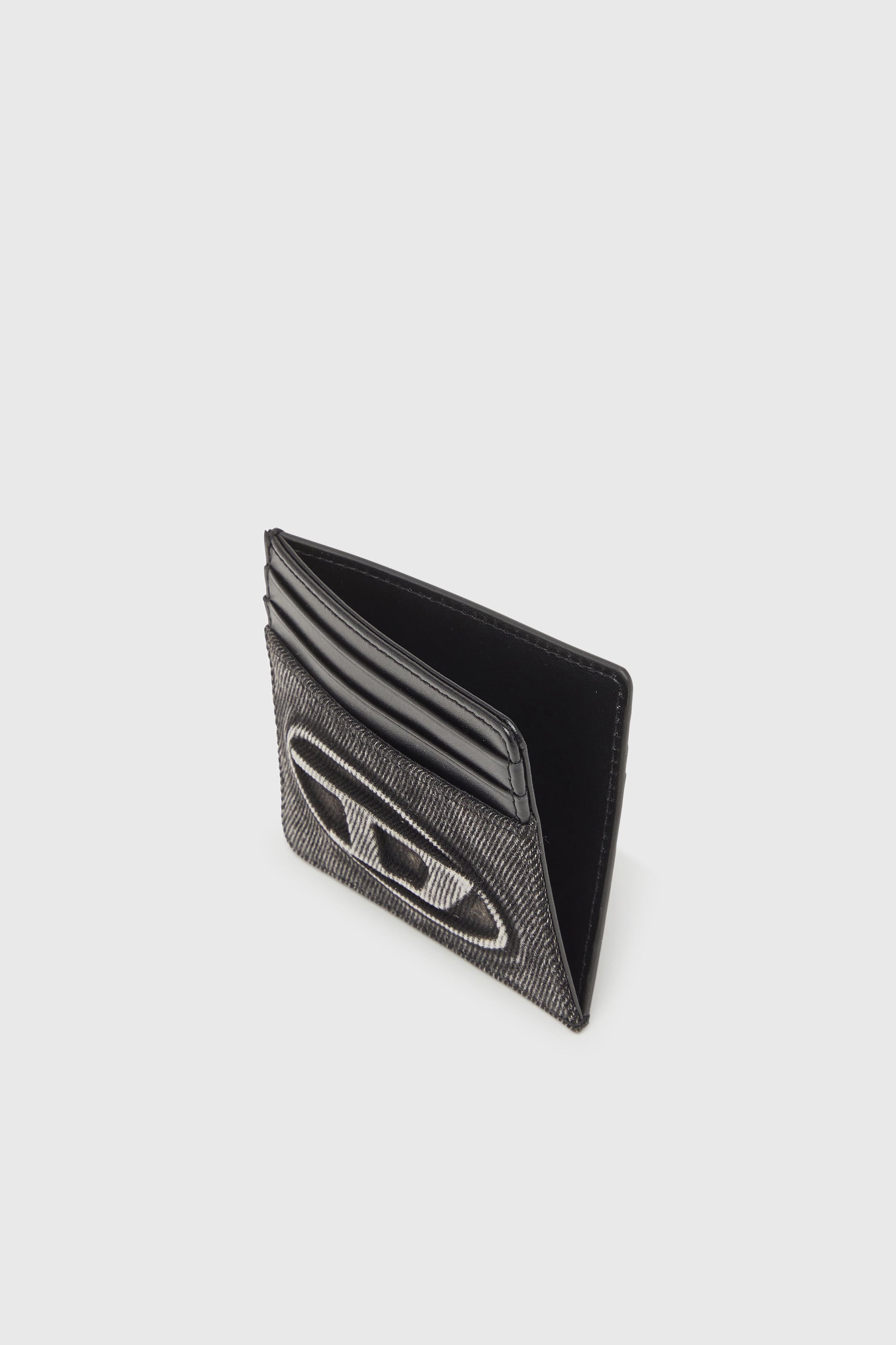 Diesel - 1DR CARD CASE, Porte-cartes en coton lav&eacute; et cuir Mixte in Gris - 3