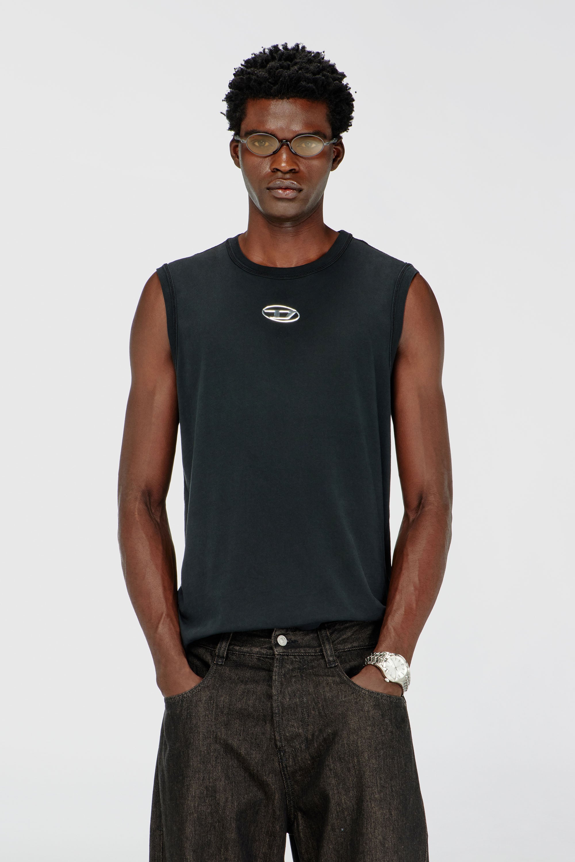 Diesel - T-BISCO-IOD, Canotta in cotone con Oval D metallizzata Uomo in Nero - 1