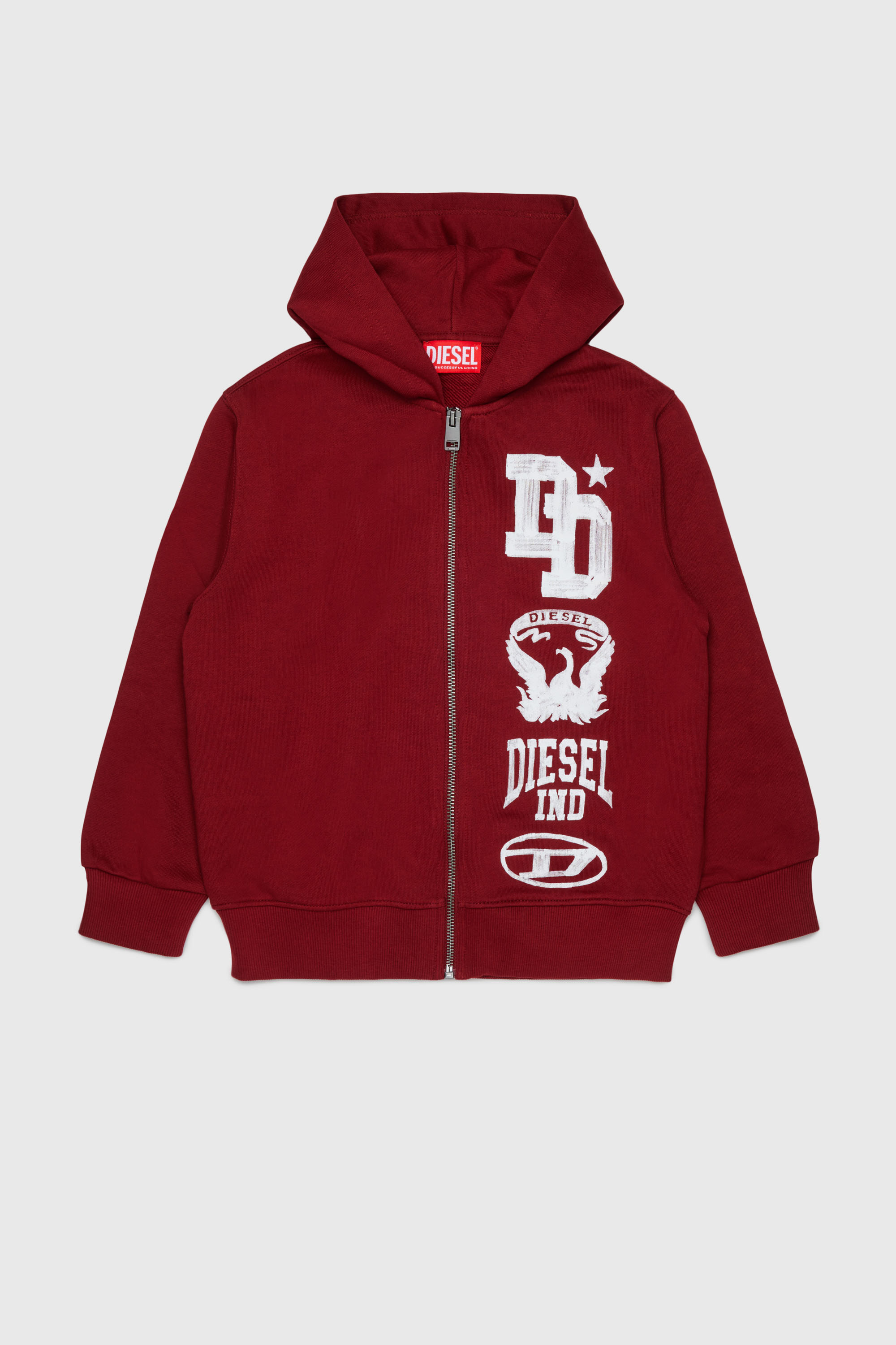 Diesel - SBANDHOOD OVER, Herren Kapuzensweatjacke mit Logo-Prints im Farbeffekt in Rot - 1