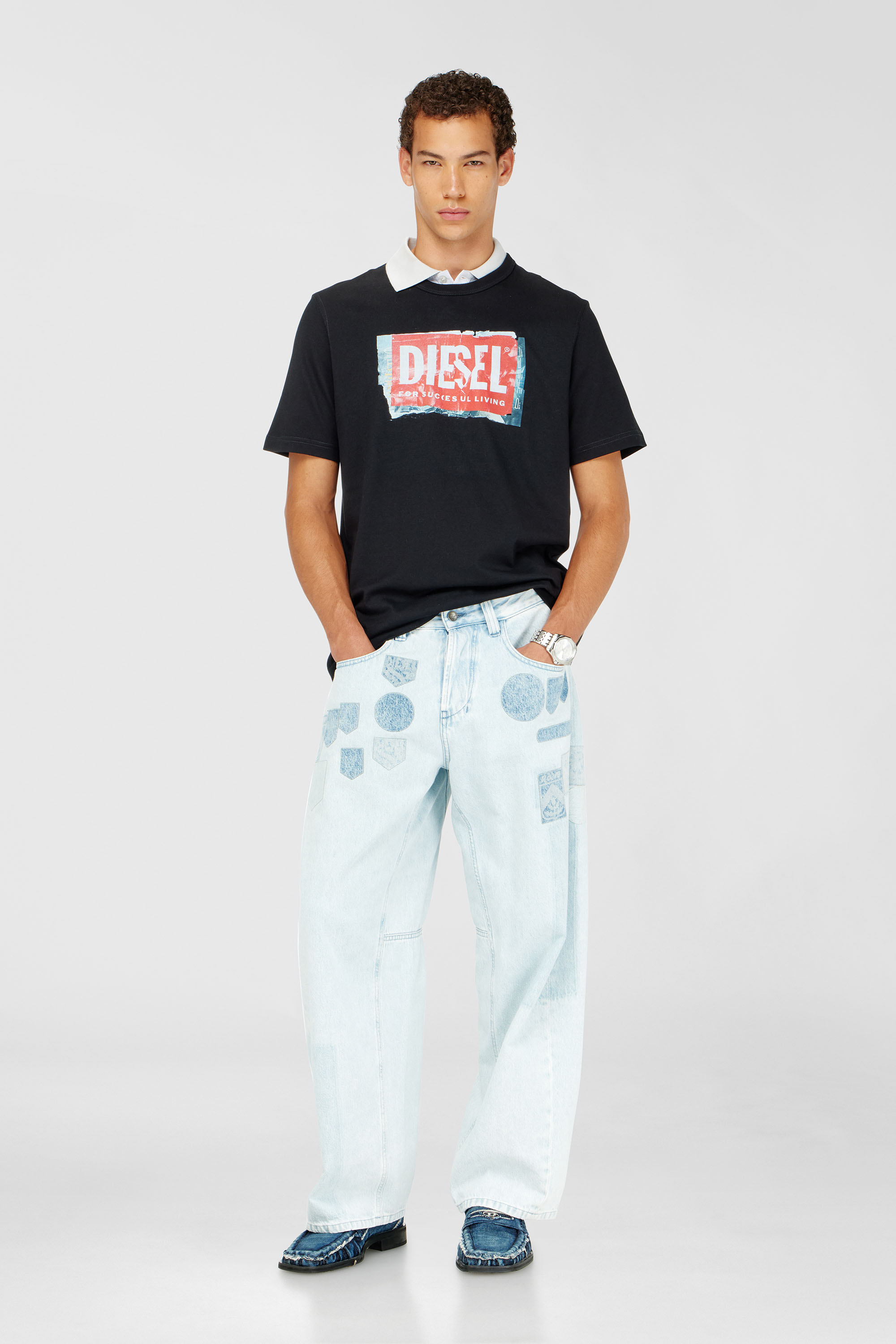 Diesel - T-ADJUST-Q6, Herren T-Shirt mit Logo in Knitter-Optik in Schwarz - 2