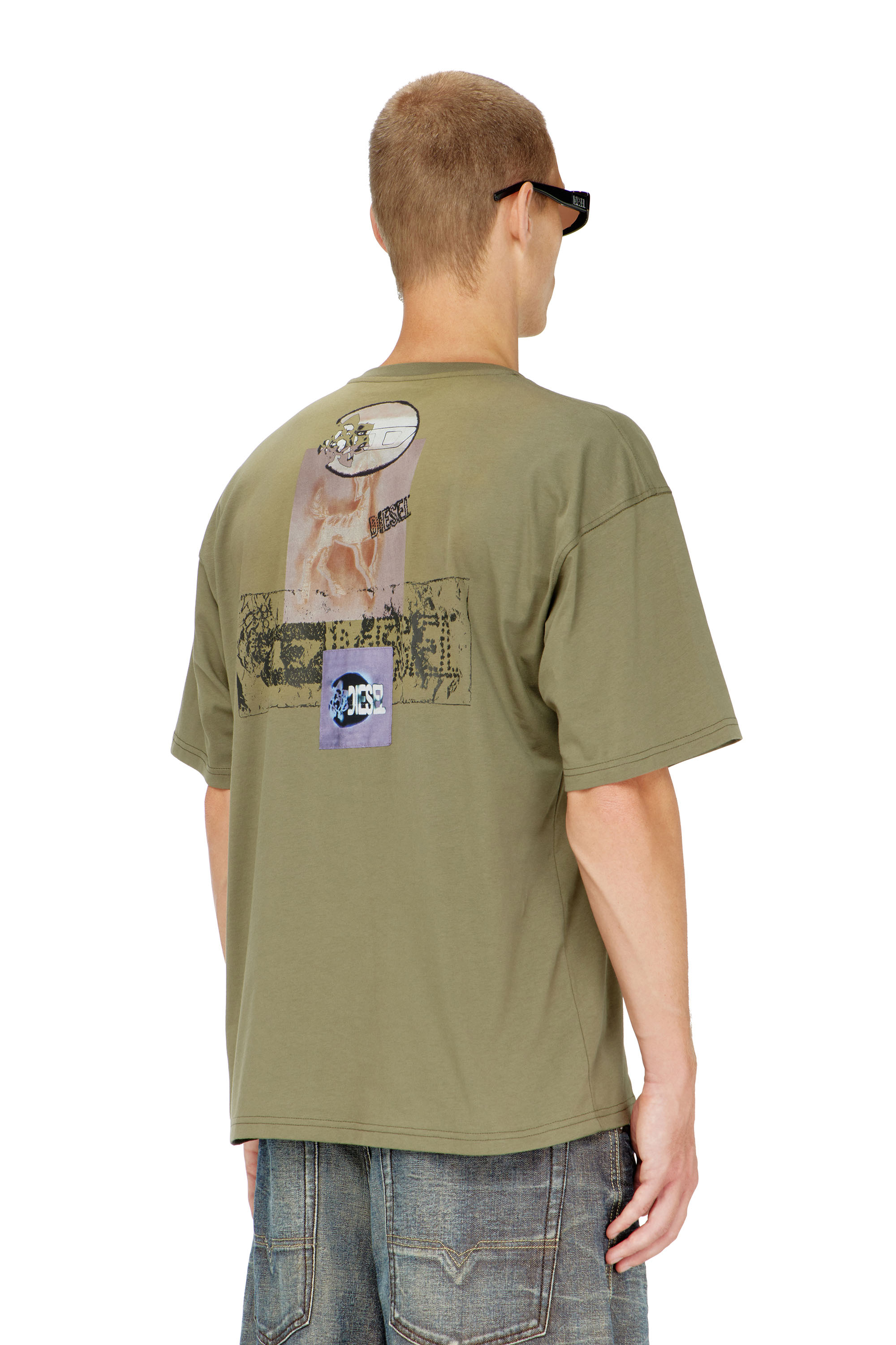Diesel - T-BOXT-AA17, T-shirt avec imprim&eacute; graphique et patchs Homme in Vert - 4