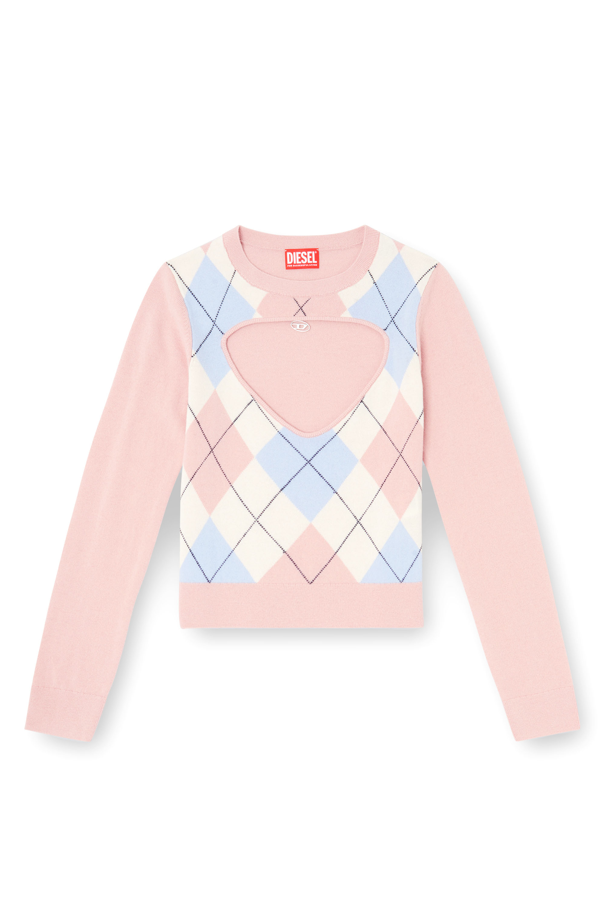 Diesel - M-ROMKO-LS, Pull avec cut-out, en laine à motif losanges Femme in Rose - 3