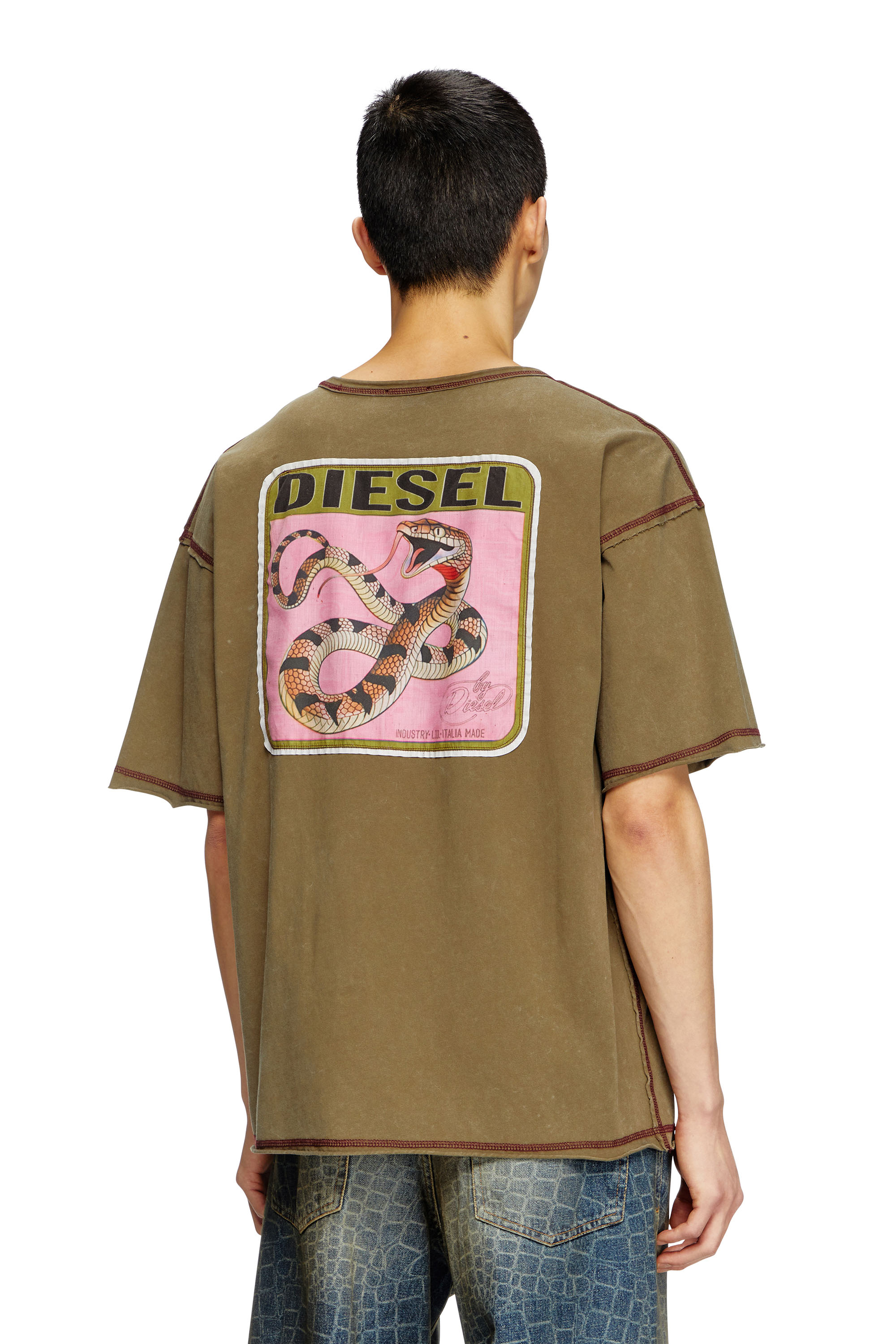 Diesel - CL-T-BOXT-SNAKE, T-shirt traité avec empiècements serpent Mixte in Vert - 4