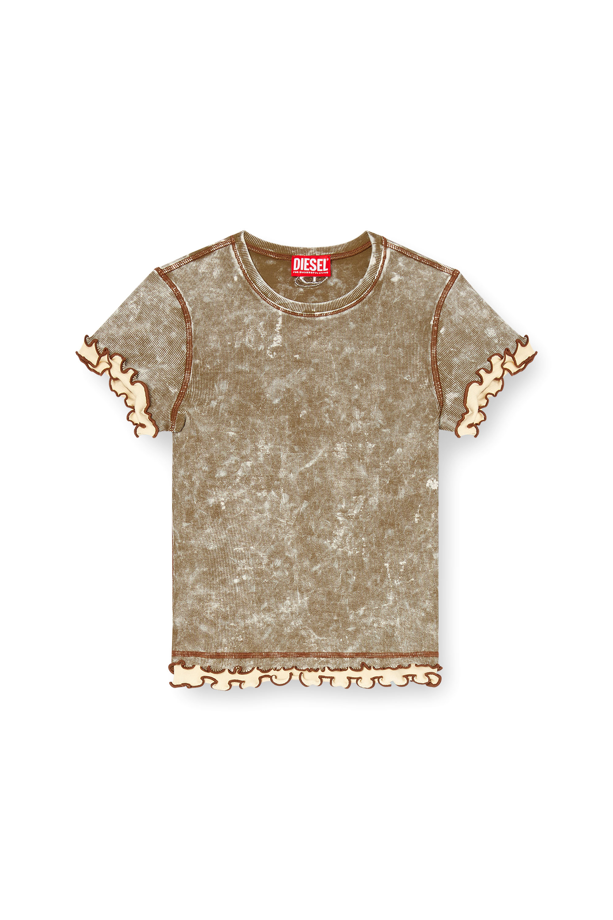 Diesel - T-FLU, T-shirt marbré avec bordures à volants Femme in Vert - 3