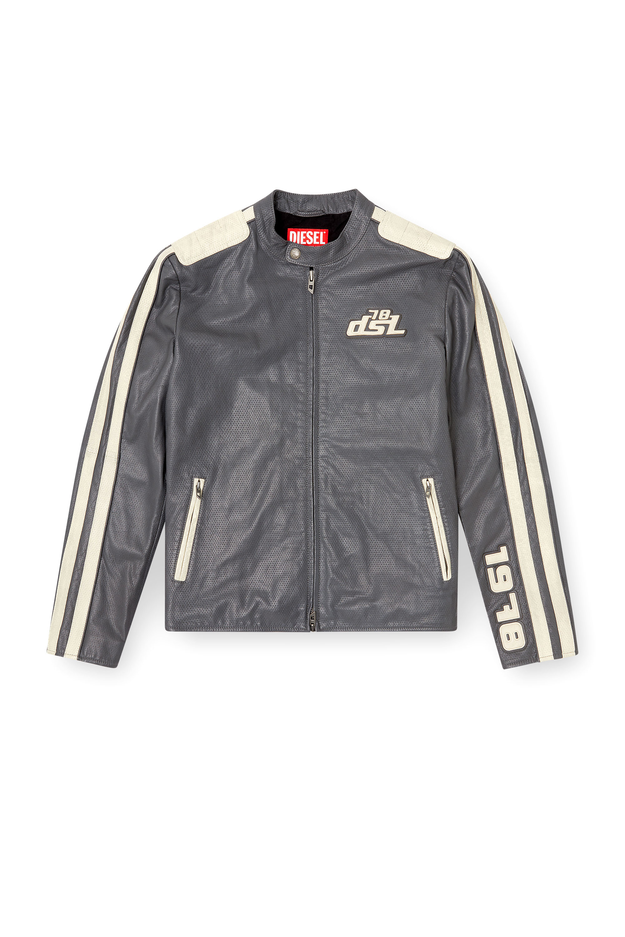 Diesel - L-POP, Unisex Bikerjacke aus perforiertem Leder in Grau - 4