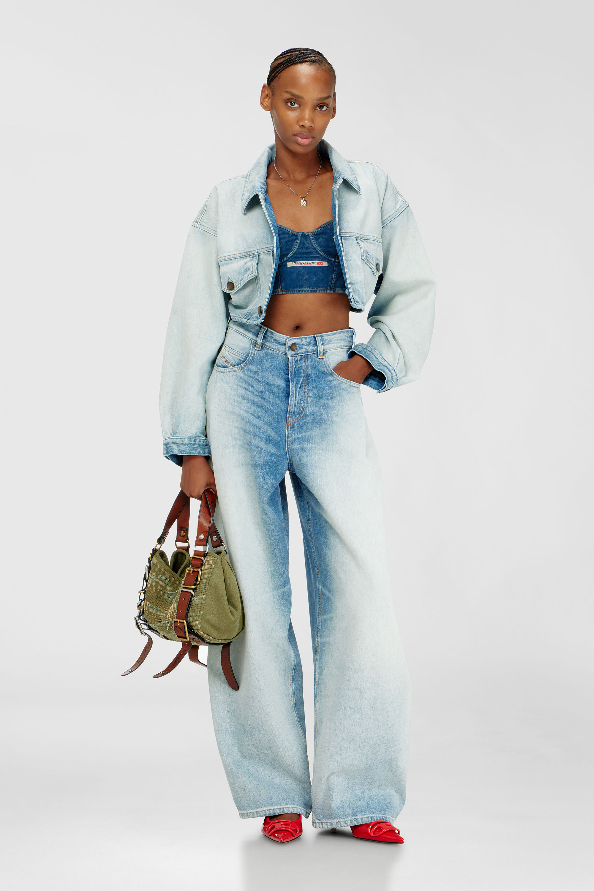 Diesel - SHEILA-DNM, Bustier en coton effet denim Femme in Bleu - 5