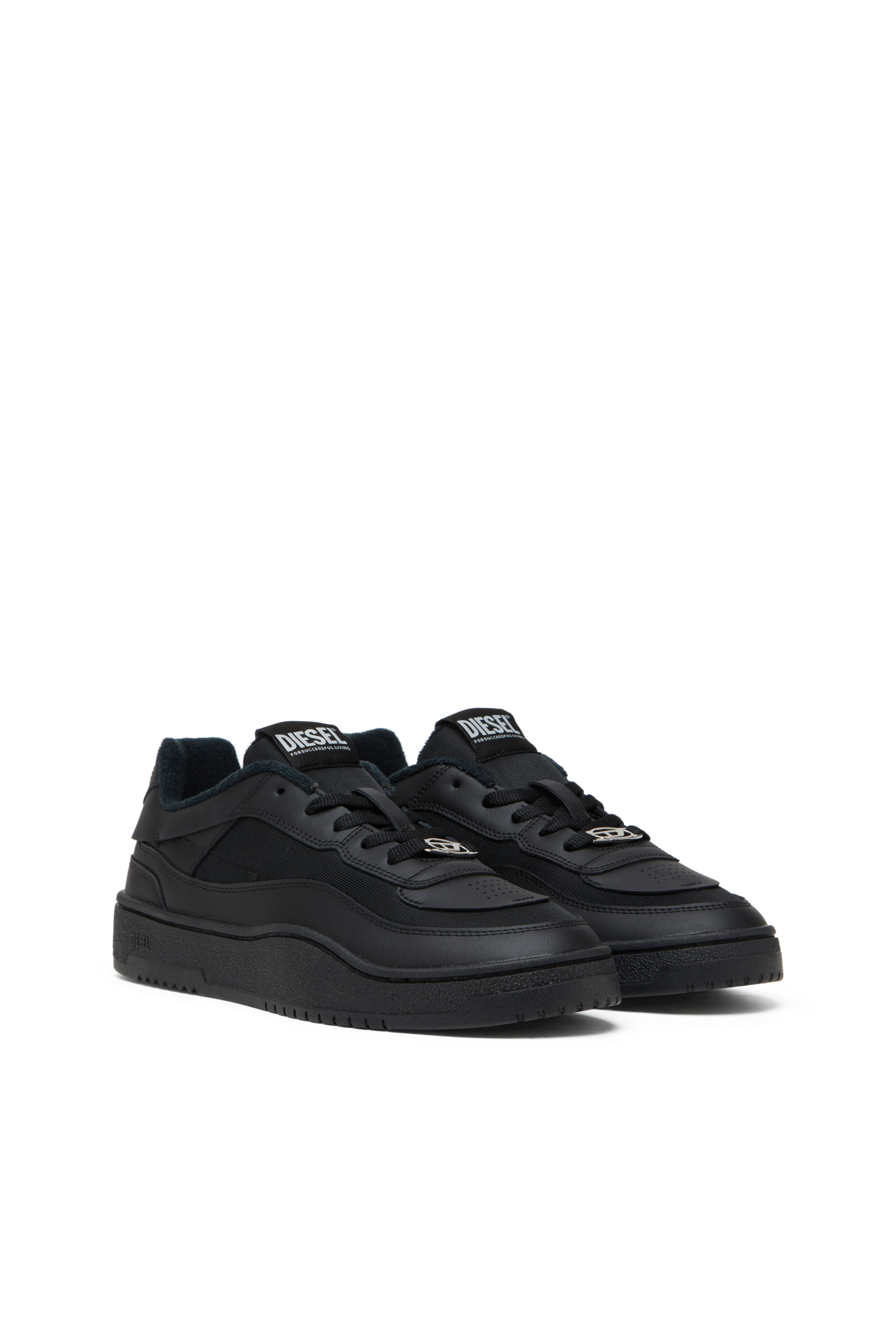 Diesel - S-OVAL SKATE LOW, Sneakers en cuir avec empiècements en tissu Homme in Noir - 2