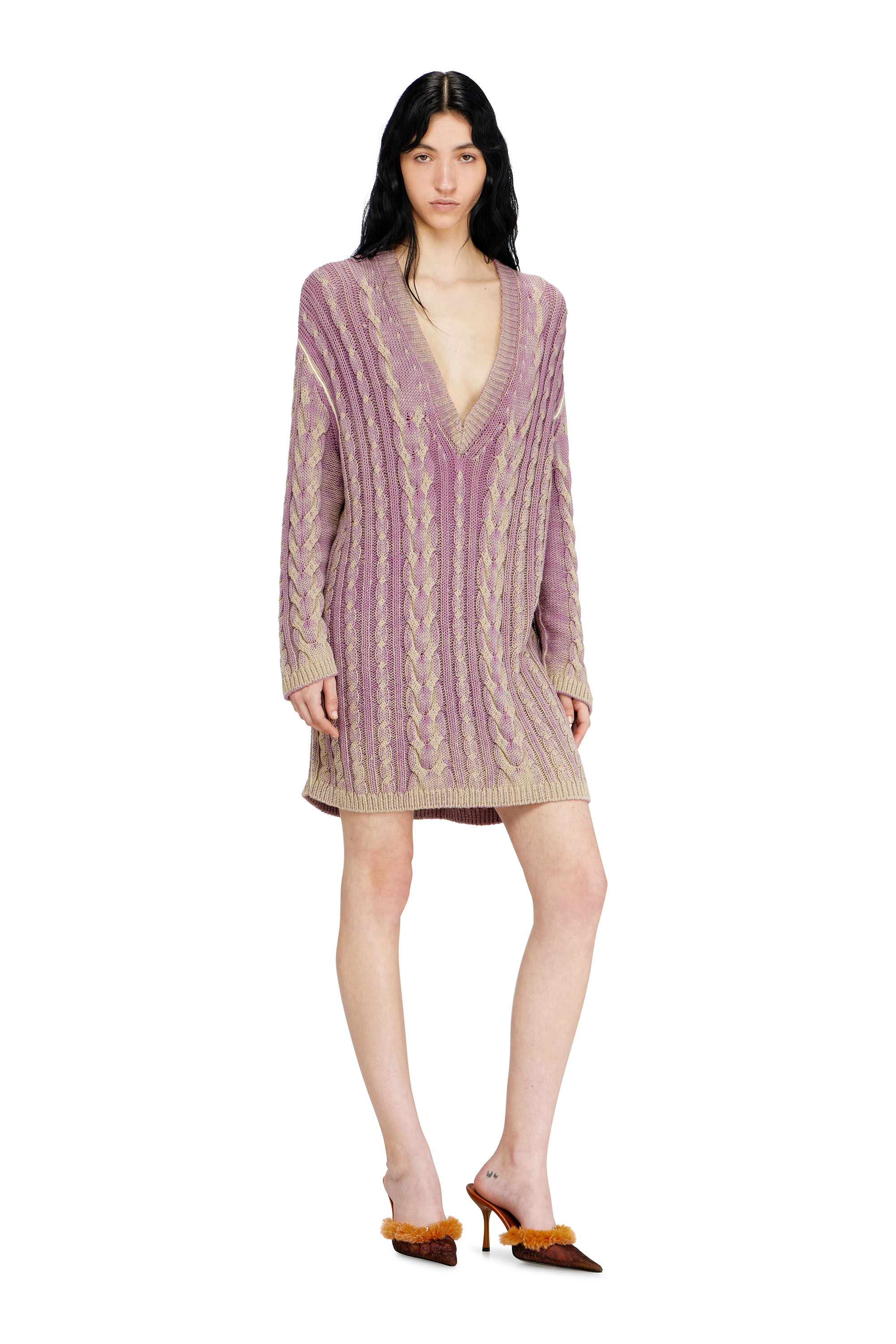 Diesel - M-ELGA, Robe pull courte en maille torsad&eacute;e Femme in Violet - 3