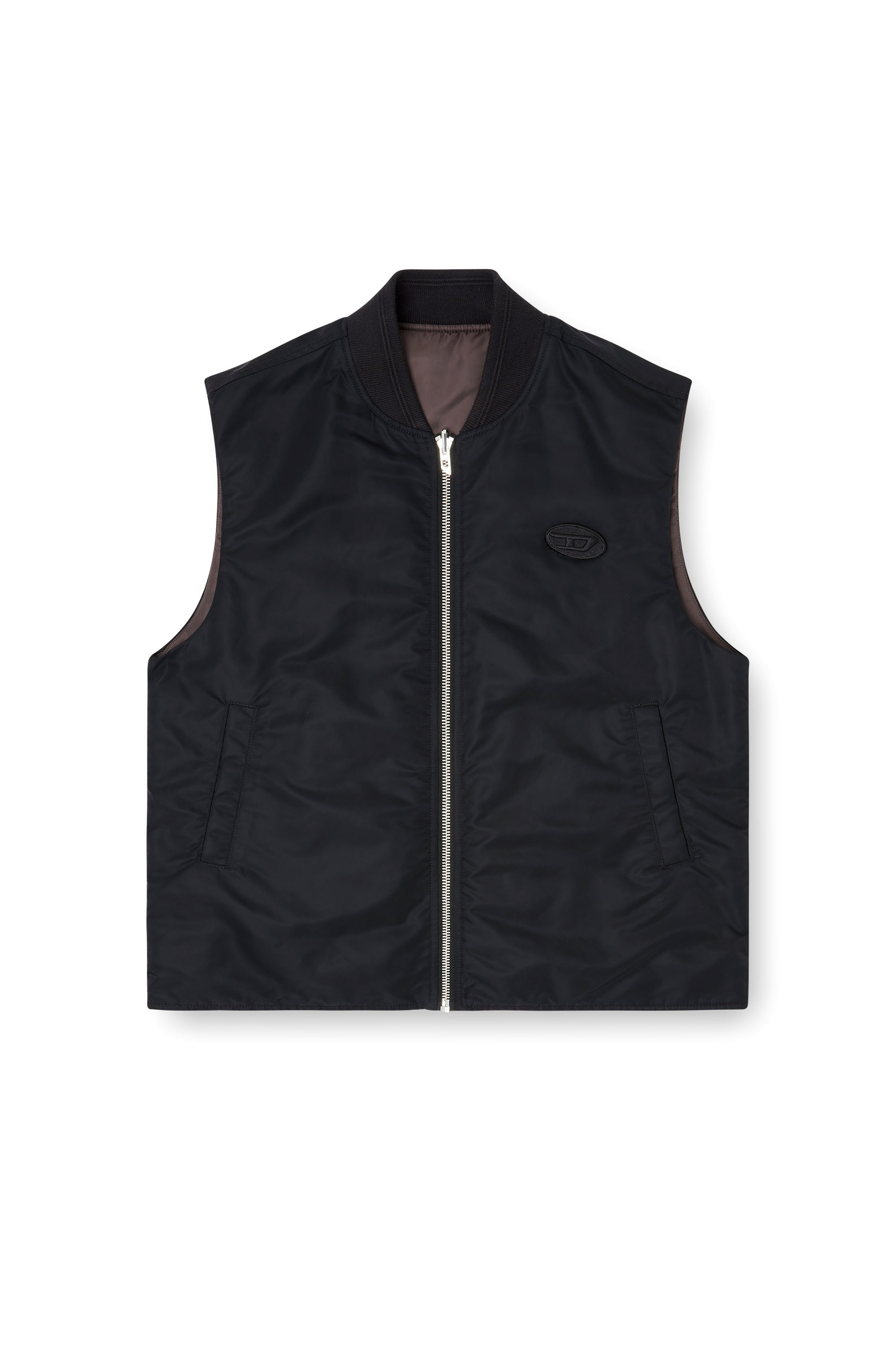 Diesel - W-TYPE-D1-SL, Gilet matelass&eacute; en satin avec broderie Oval D Homme in Noir - 2