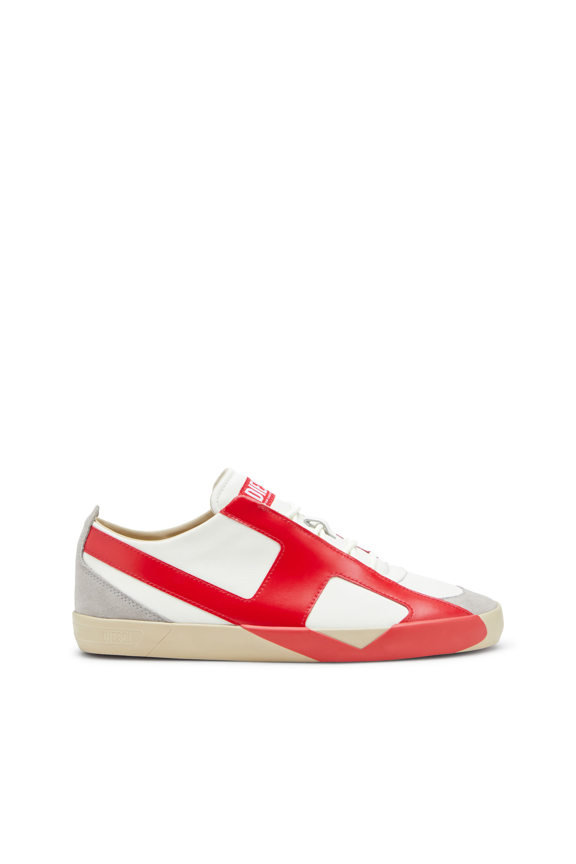 S-SLANTE-D LOW, Blanc/Rouge Diesel - S-SLANTE-D LOW, S-Slante-D-Baskets en daim et cuir avec logo D Homme in Polychrome - 1