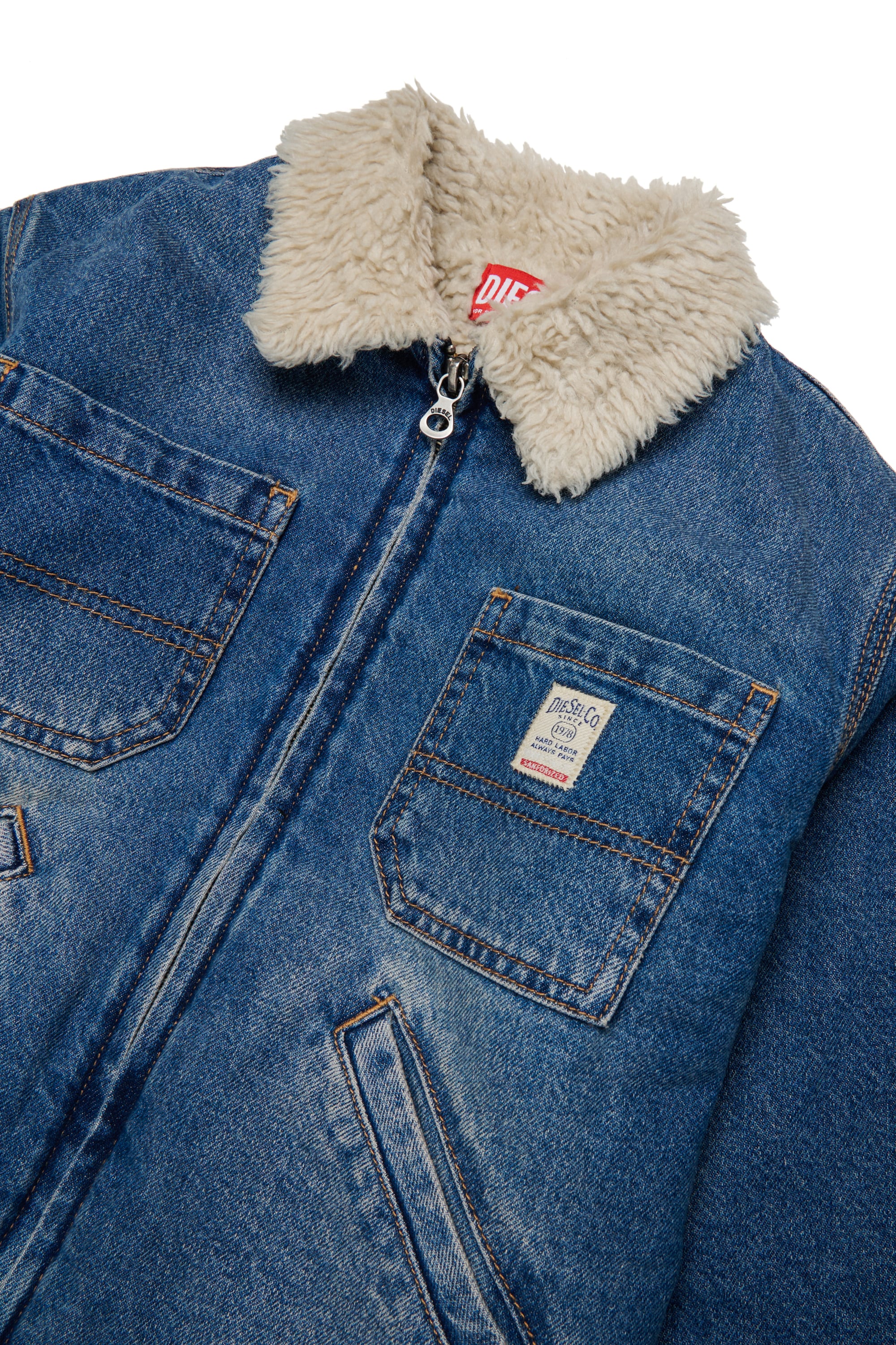 Diesel - JOMOX-FUR, Giacca in denim con collo sherpa in teddy fleece Uomo in Blu - 3