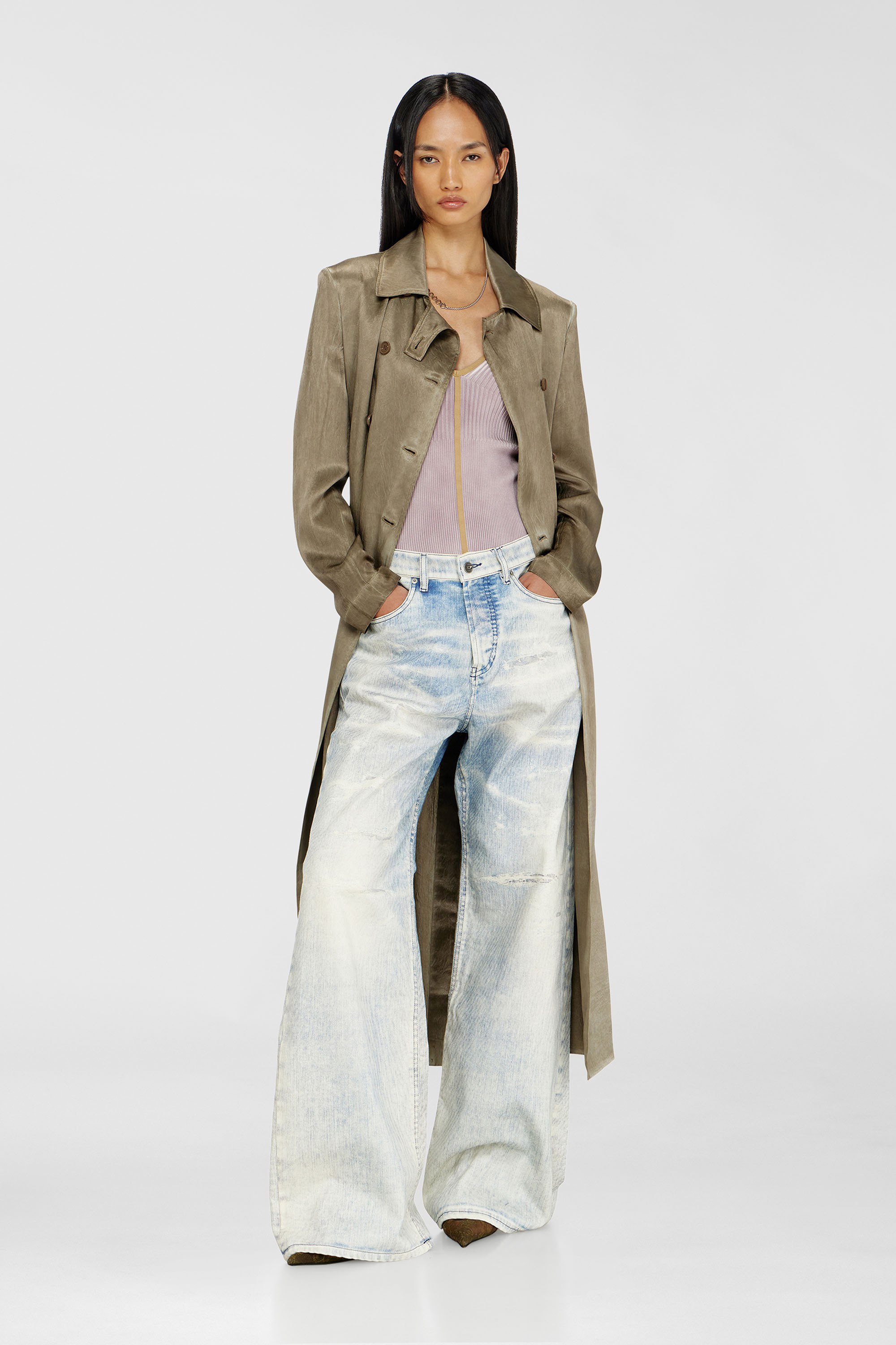 Diesel - G-LADES, Trench coat en satin froiss&eacute; Femme in Marron - 1
