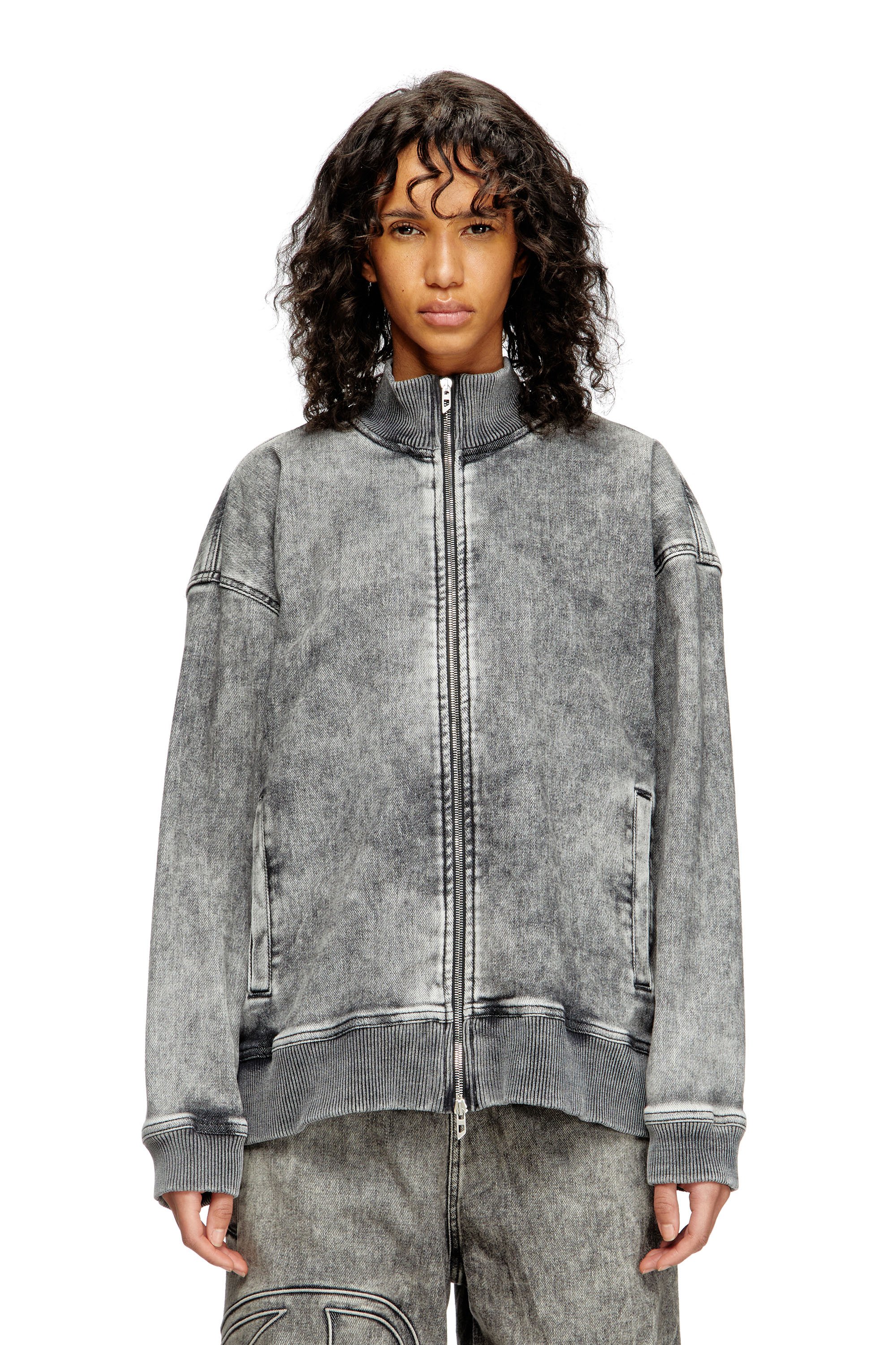 Diesel - D-CARLY-S TRACK, Pull zippé en Track Denim avec logo Oval D Mixte in Gris - 6