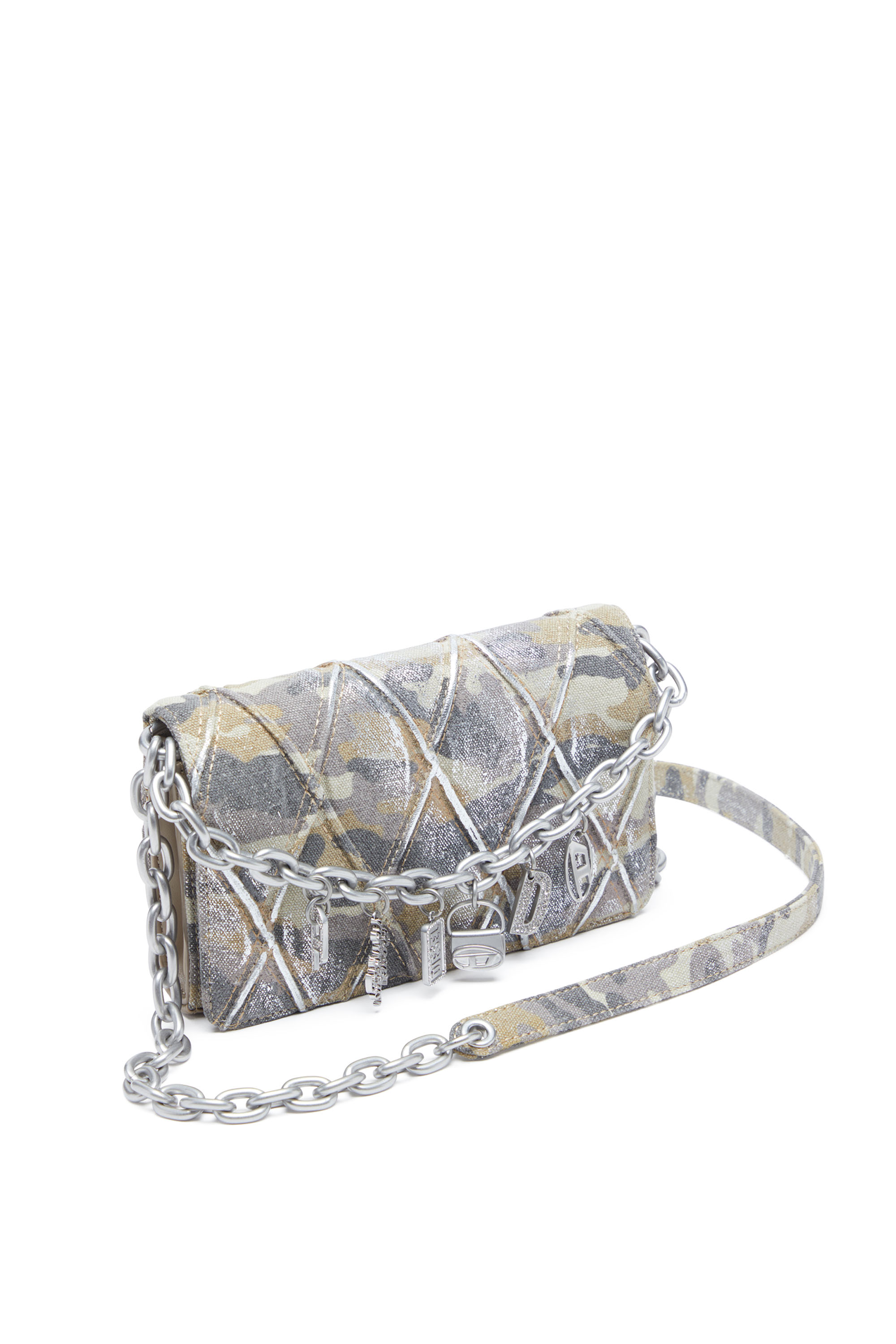 Diesel - CHARM-D WALLET STRAP, Porte-monnaie en denim matelassé motif argyle Femme in Polychrome - 5