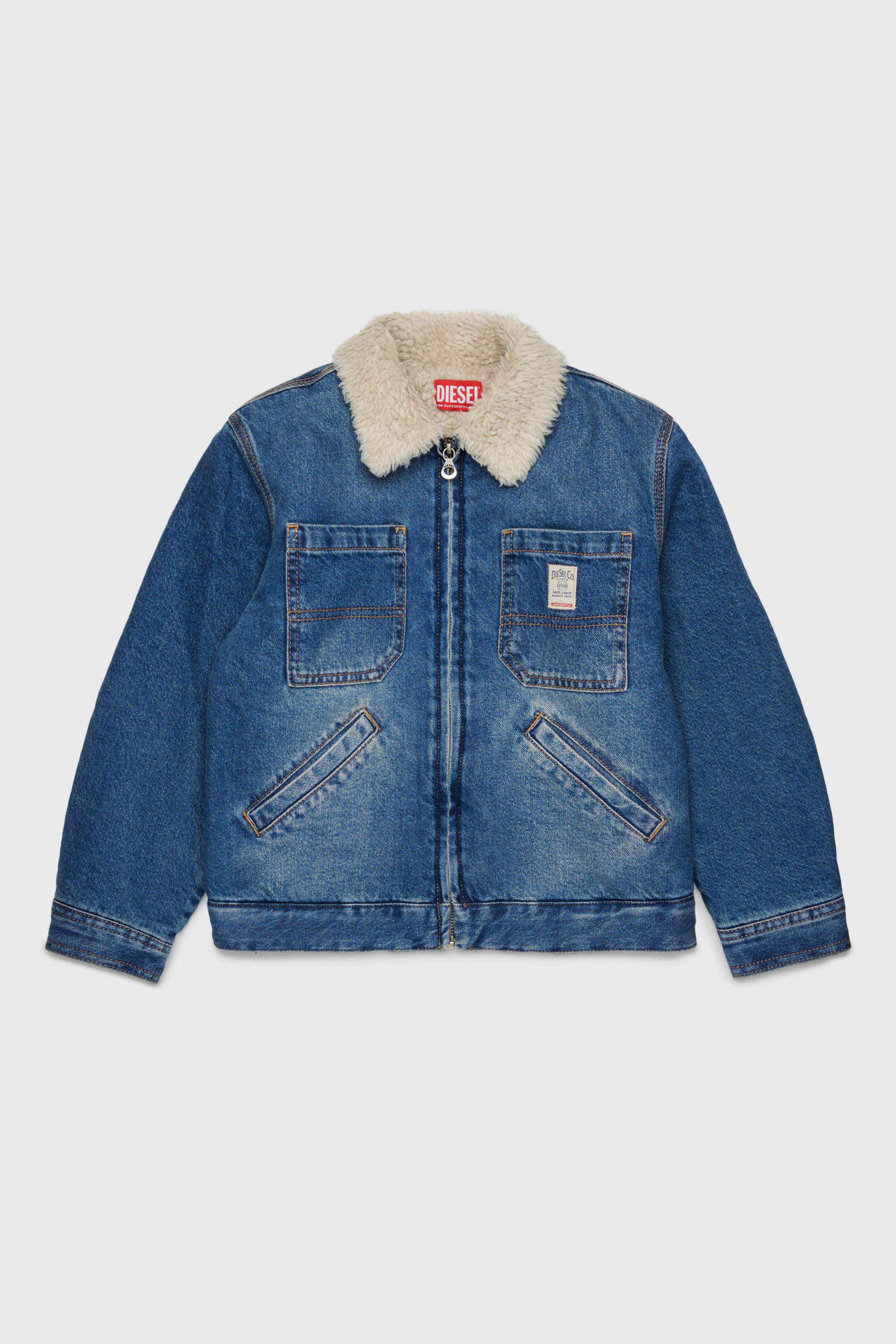 Diesel - JOMOX-FUR, Veste en denim avec col en sherpa Homme in Bleu - 1