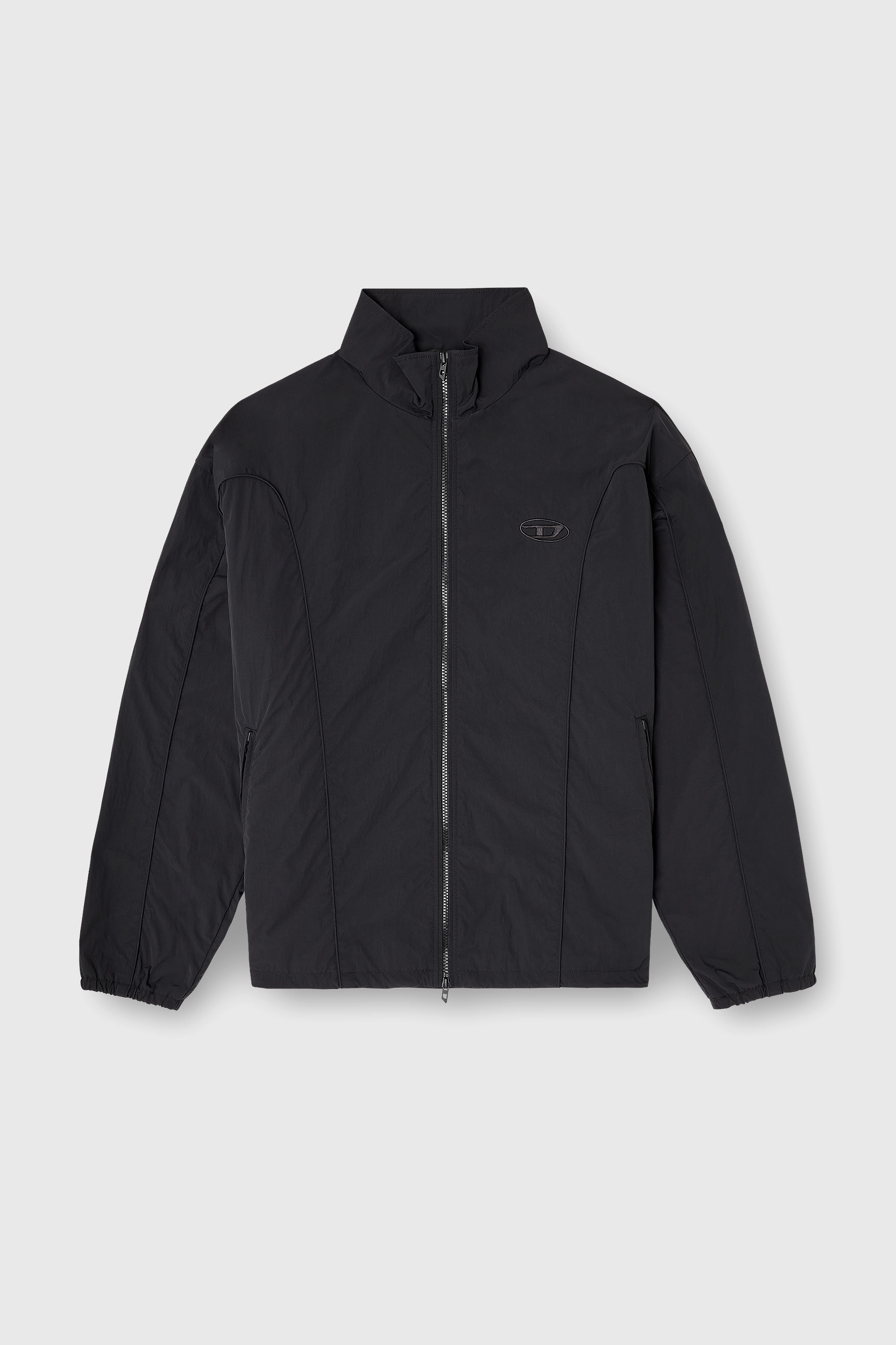 Diesel - J-FIVE-WRD-AKAD, Giacca in nylon crinkle con piping Uomo in Nero - 2