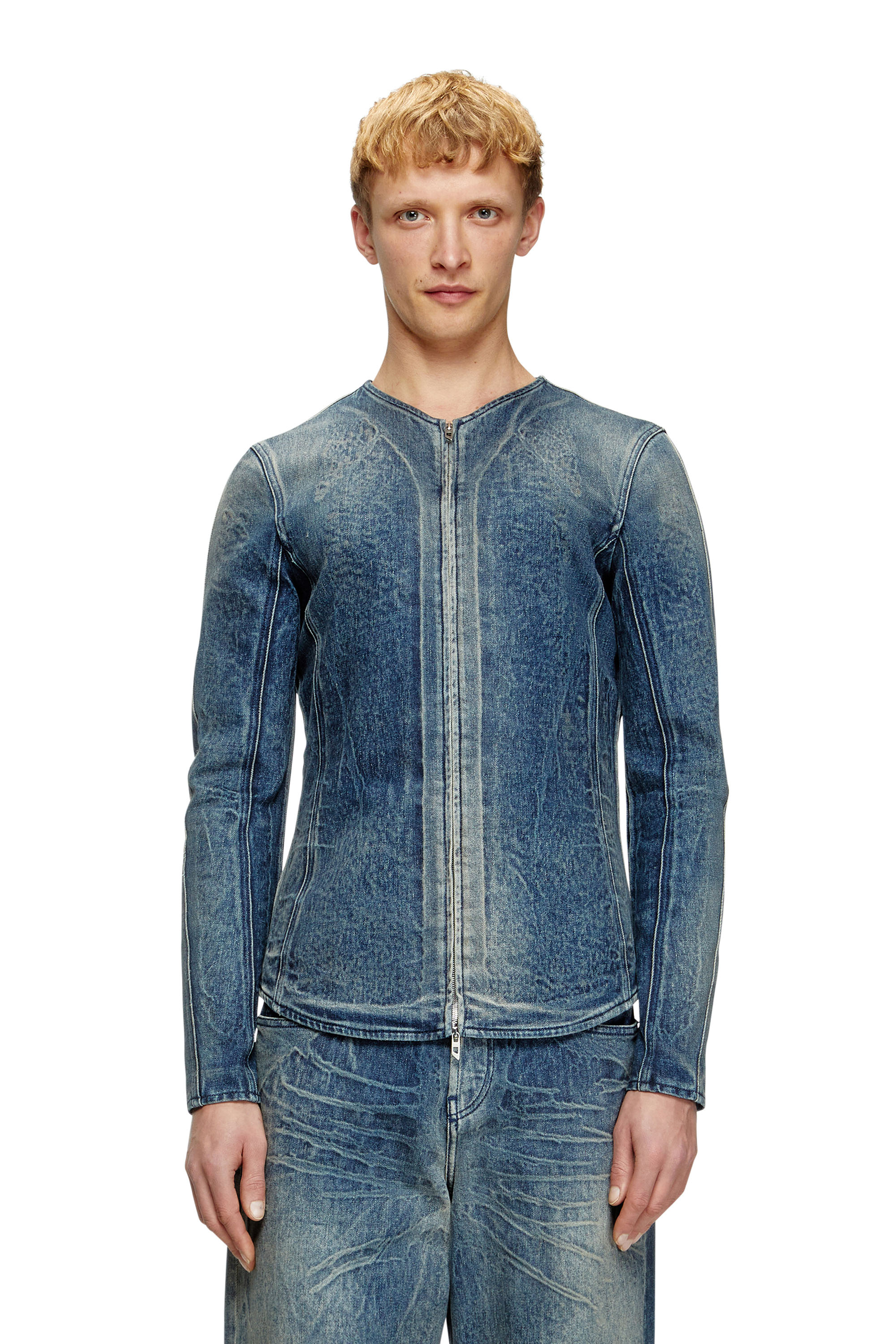 Diesel - D-CARDI-FSG, Veste en denim Ghost embossé Homme in Bleu - 1