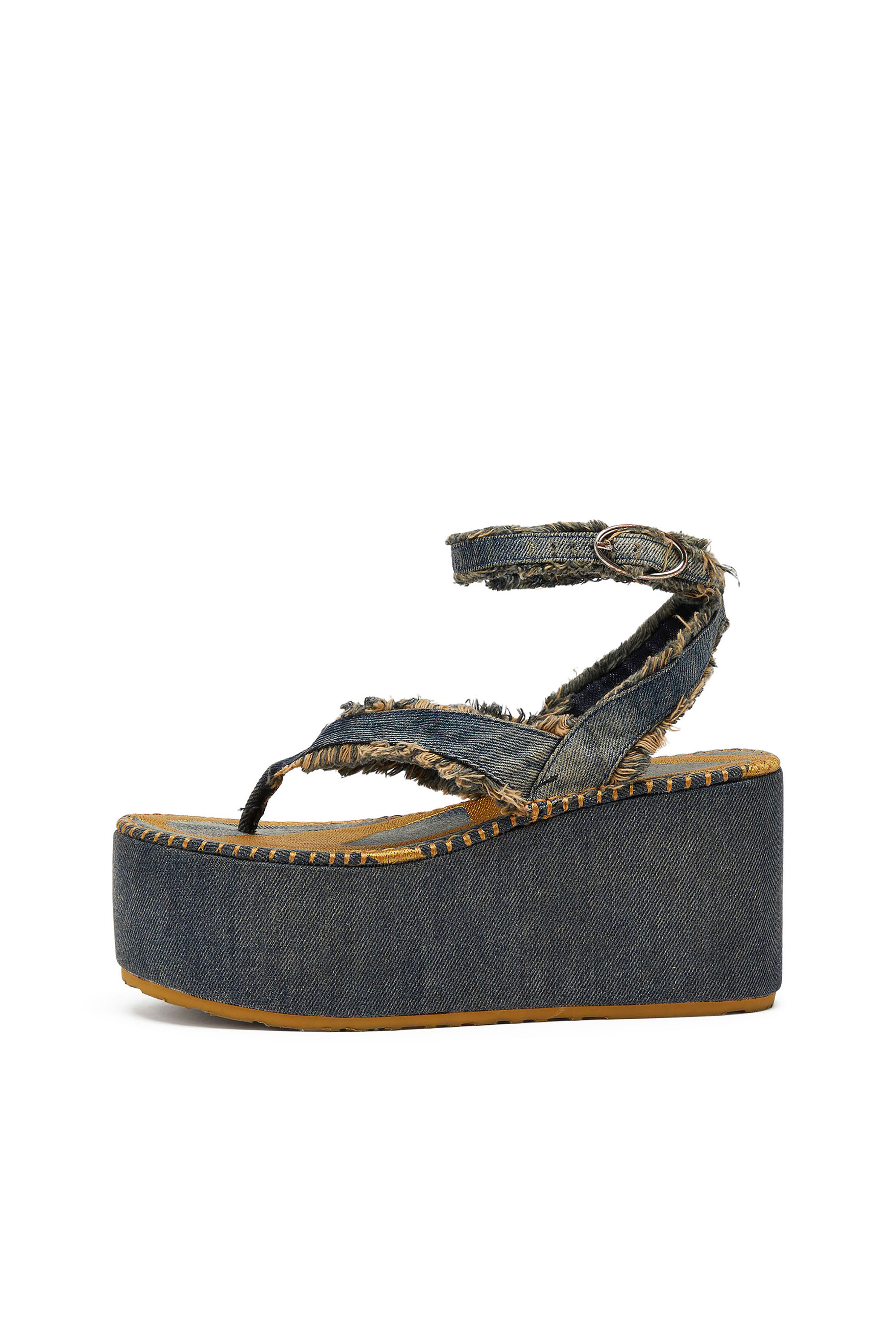 Diesel - SA-NIKOLA SANDAL, Sa-Nikola - Sandale en denim avec d&eacute;tails effiloch&eacute;s Femme in Bleu - 8