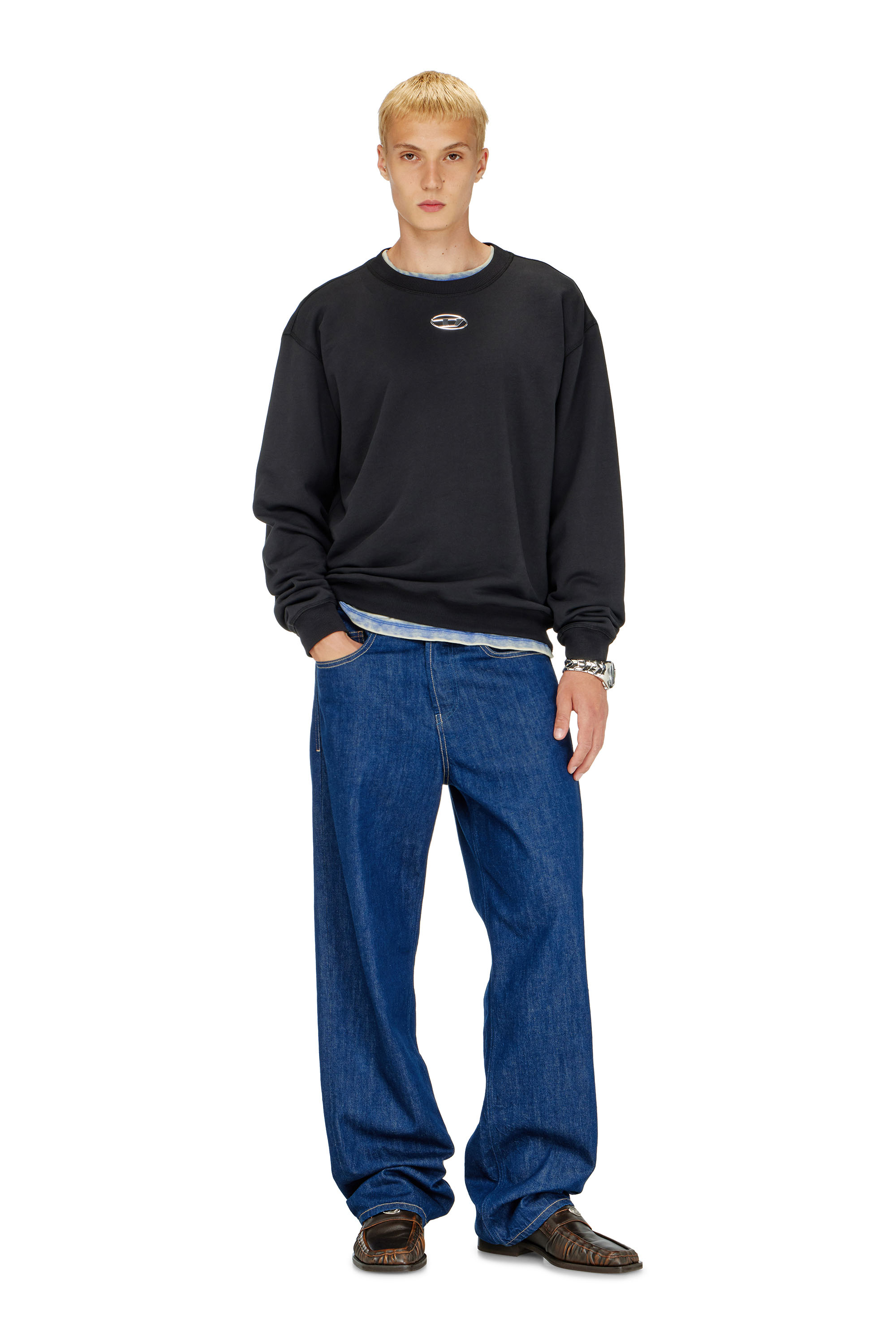 Diesel - S-NORM-IOD, Sweat r&eacute;gulier avec Oval D m&eacute;tallique Homme in Noir - 2