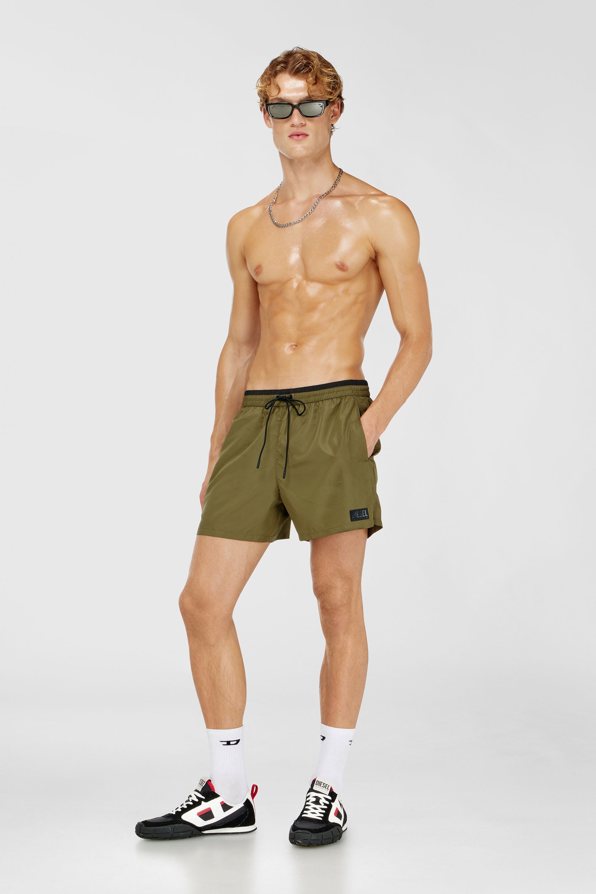 Diesel - JOEL-37-D-CORE, Boxer da bagno con profilo in vita a contrasto Uomo in Verde - 1