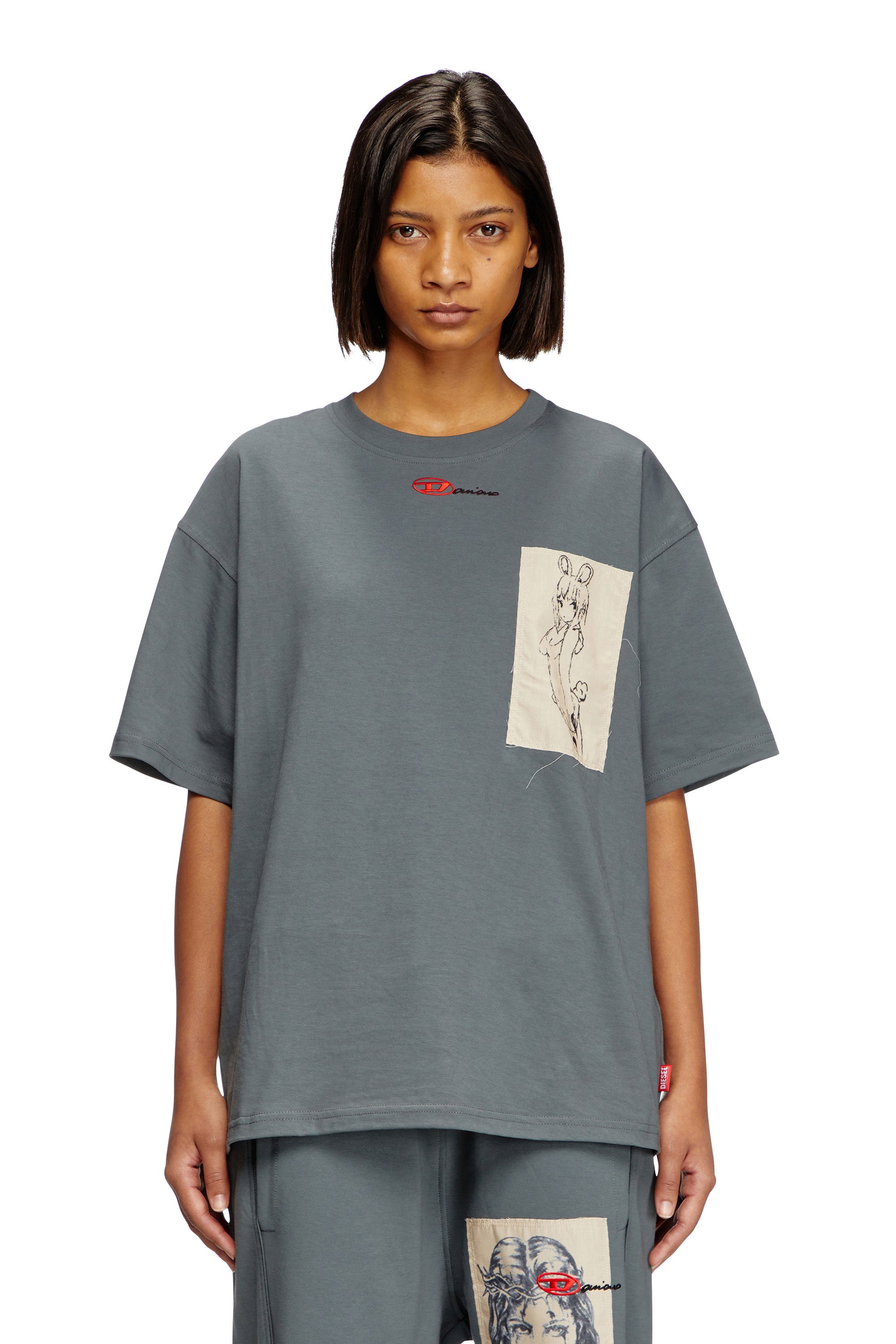 Diesel - T-BOXT-1P-DD, T-shirt con patch tattoo Unisex in Grigio - 4