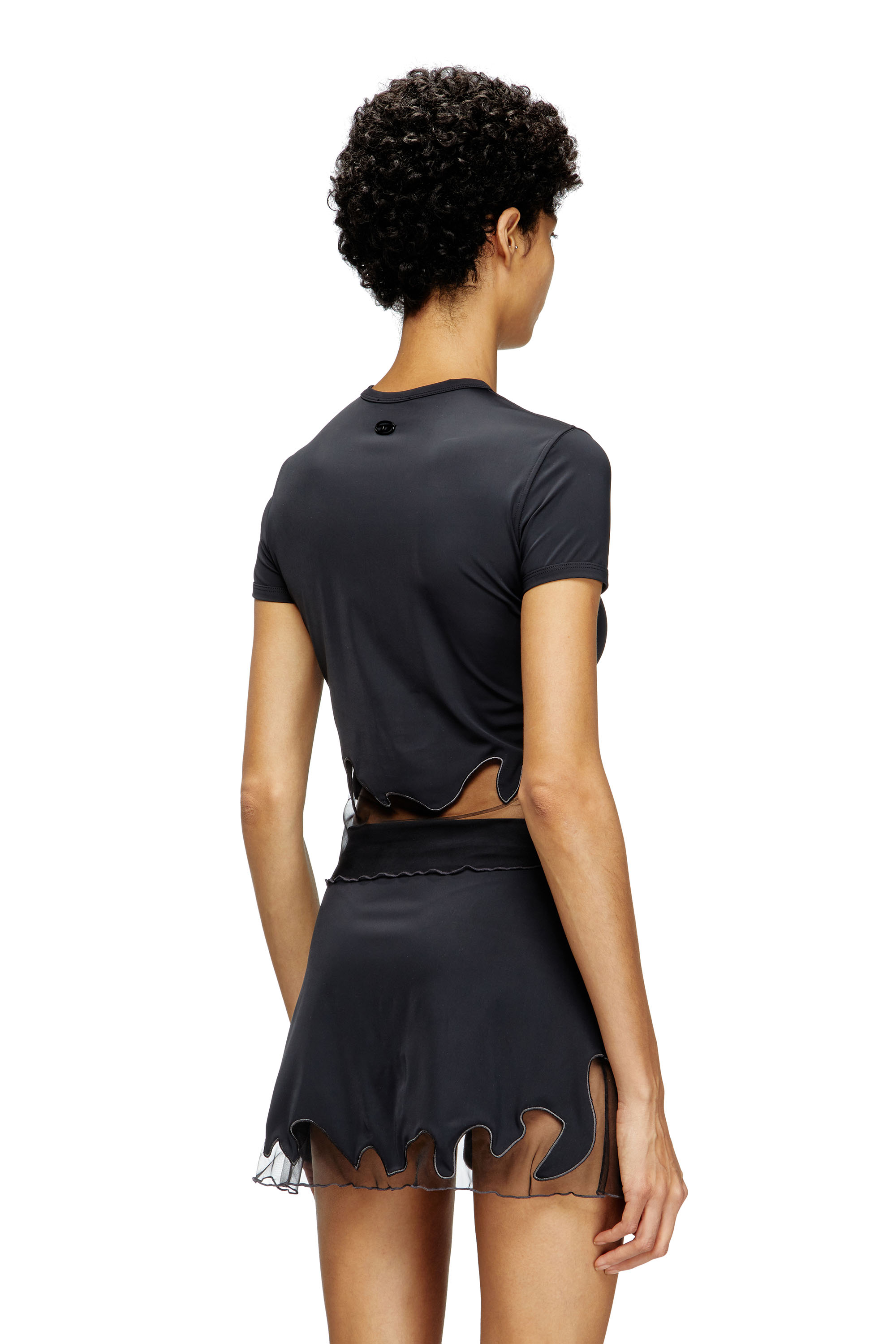 Diesel - T-INLAY-R1, T-shirt en nylon avec insert en tulle Femme in Noir - 4