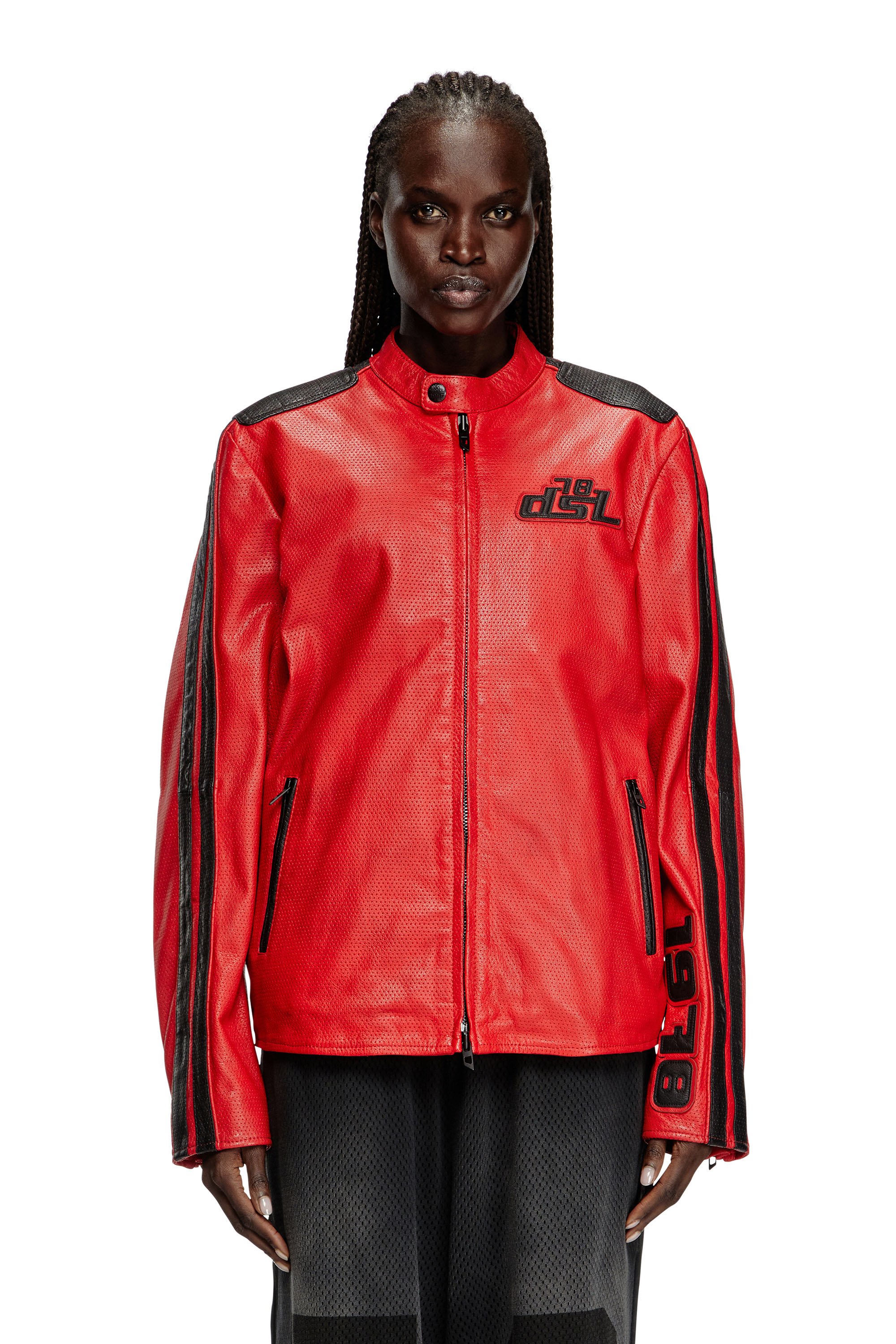 Diesel - L-POP, Veste de motard en cuir perforé Mixte in Rouge - 1