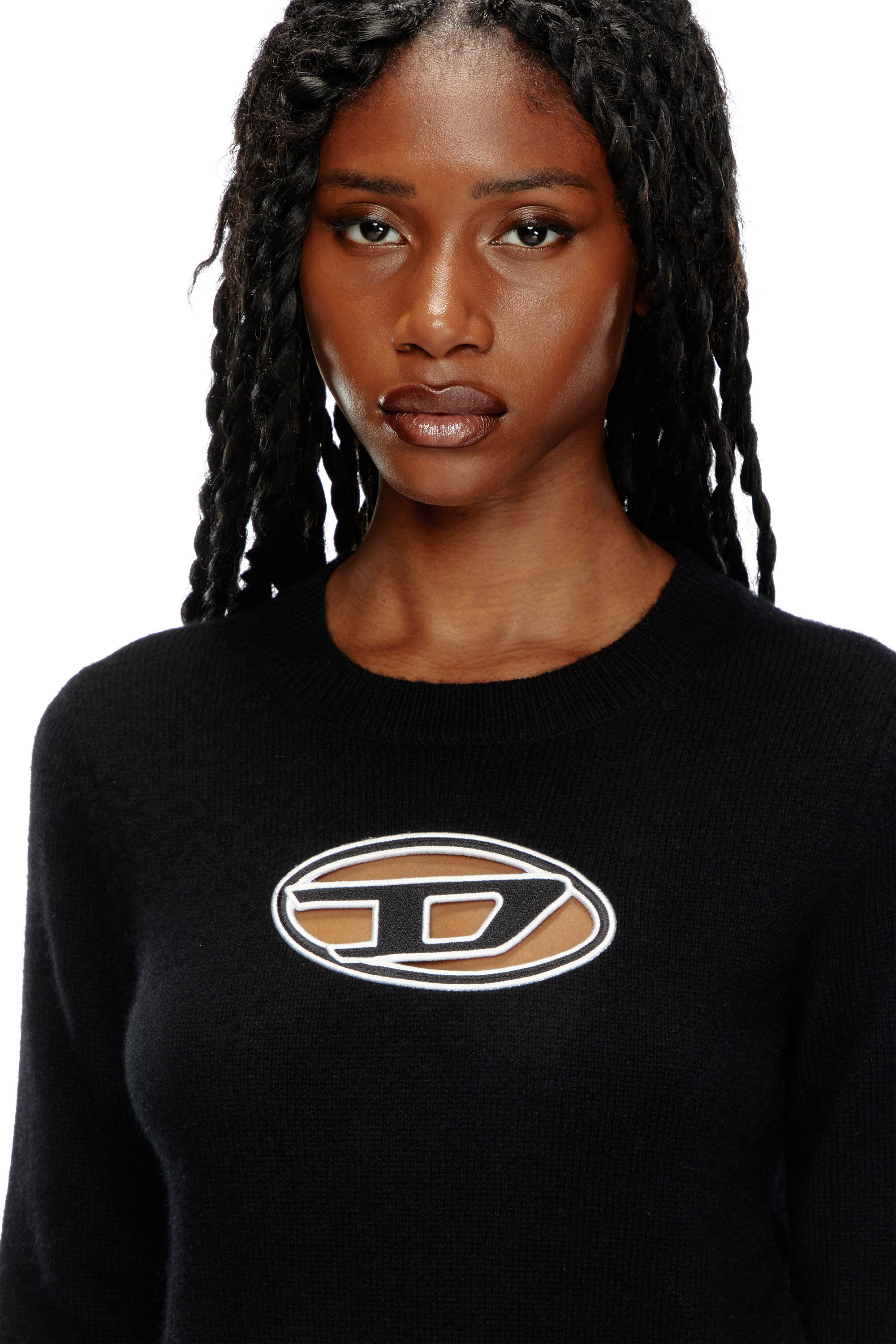 Diesel - M-AREESA, Femme Pull avec logo brodé effet découpé in Noir - Image 5