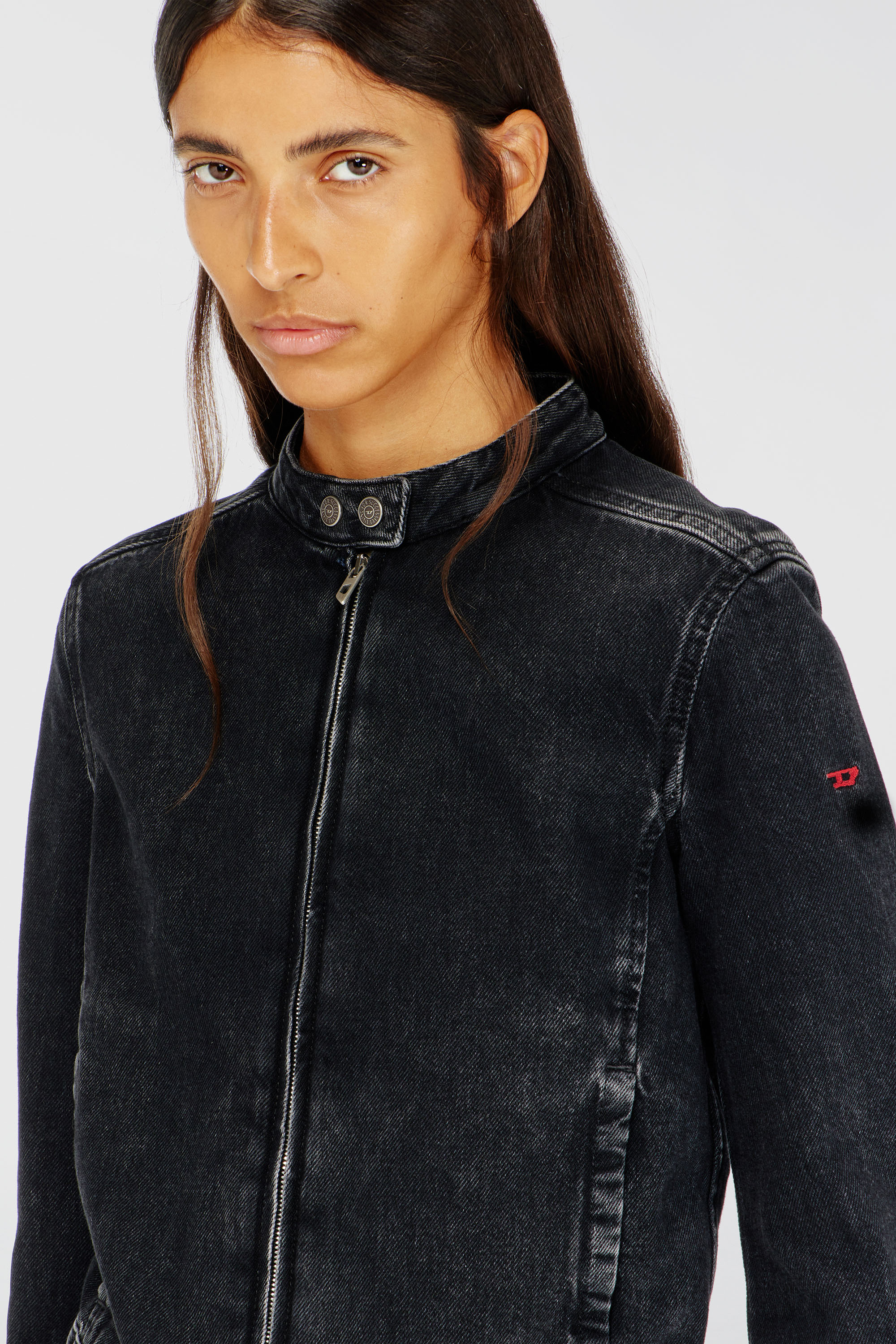 Diesel - DE-MORNIN, Damen Motorradjacke aus Denim in Clean-Wash-Denim in Schwarz - 1