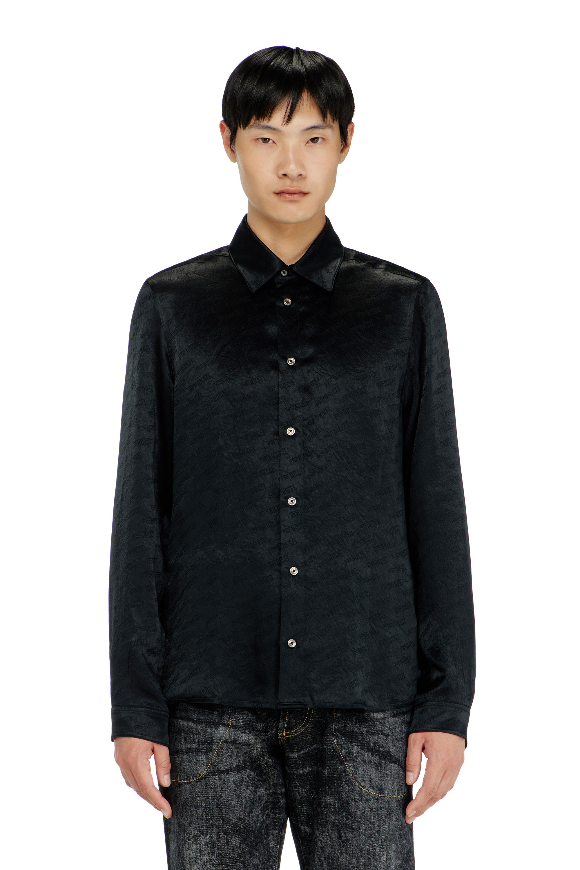 Diesel - S-KINNY-EFBZ, Camicia in raso crinkle jacquard con logo Uomo in ToBeDefined - 3