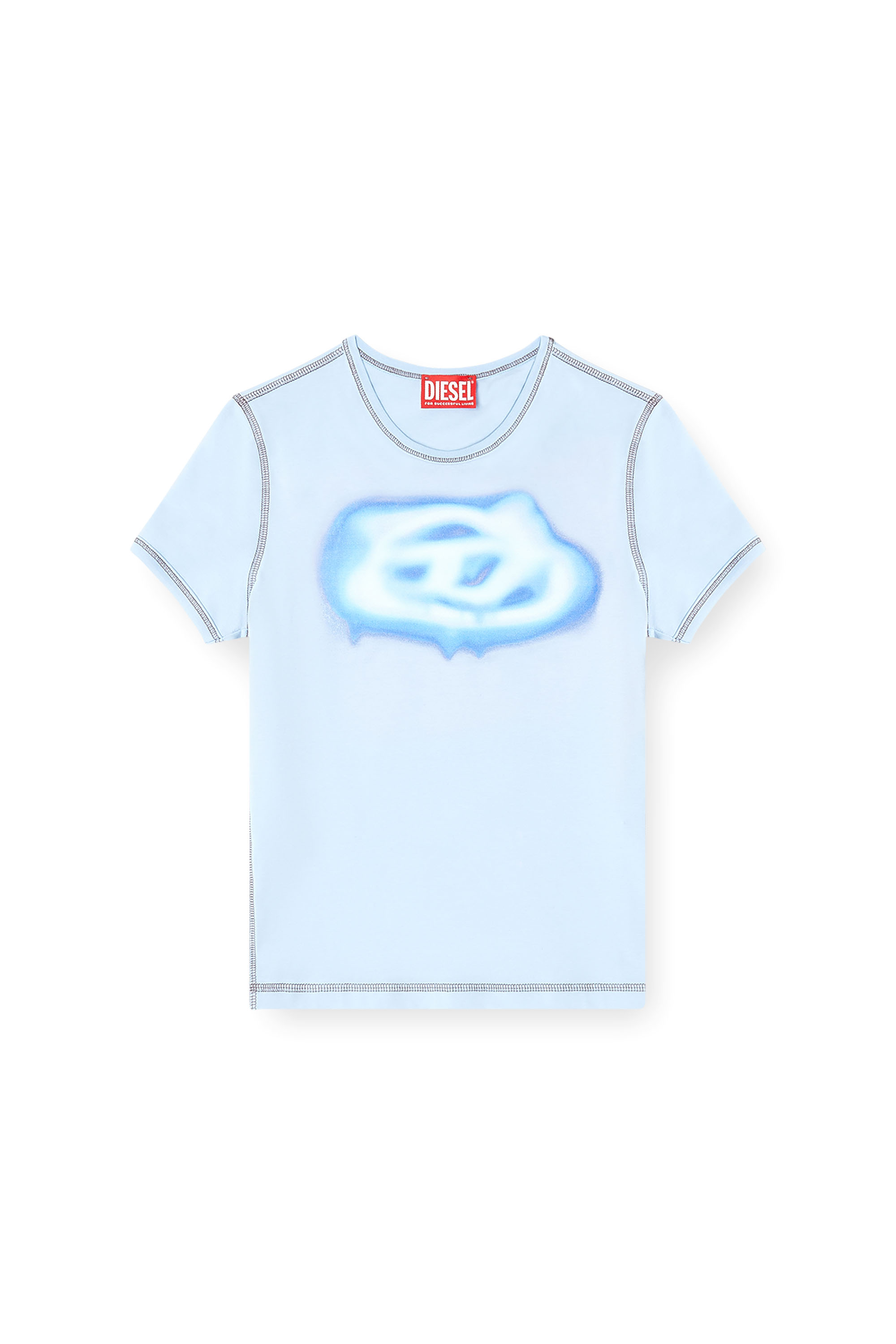 Diesel - T-UNCUTIES-LONG-S3, T-shirt slim avec logo effet graffiti Femme in Bleu - 3