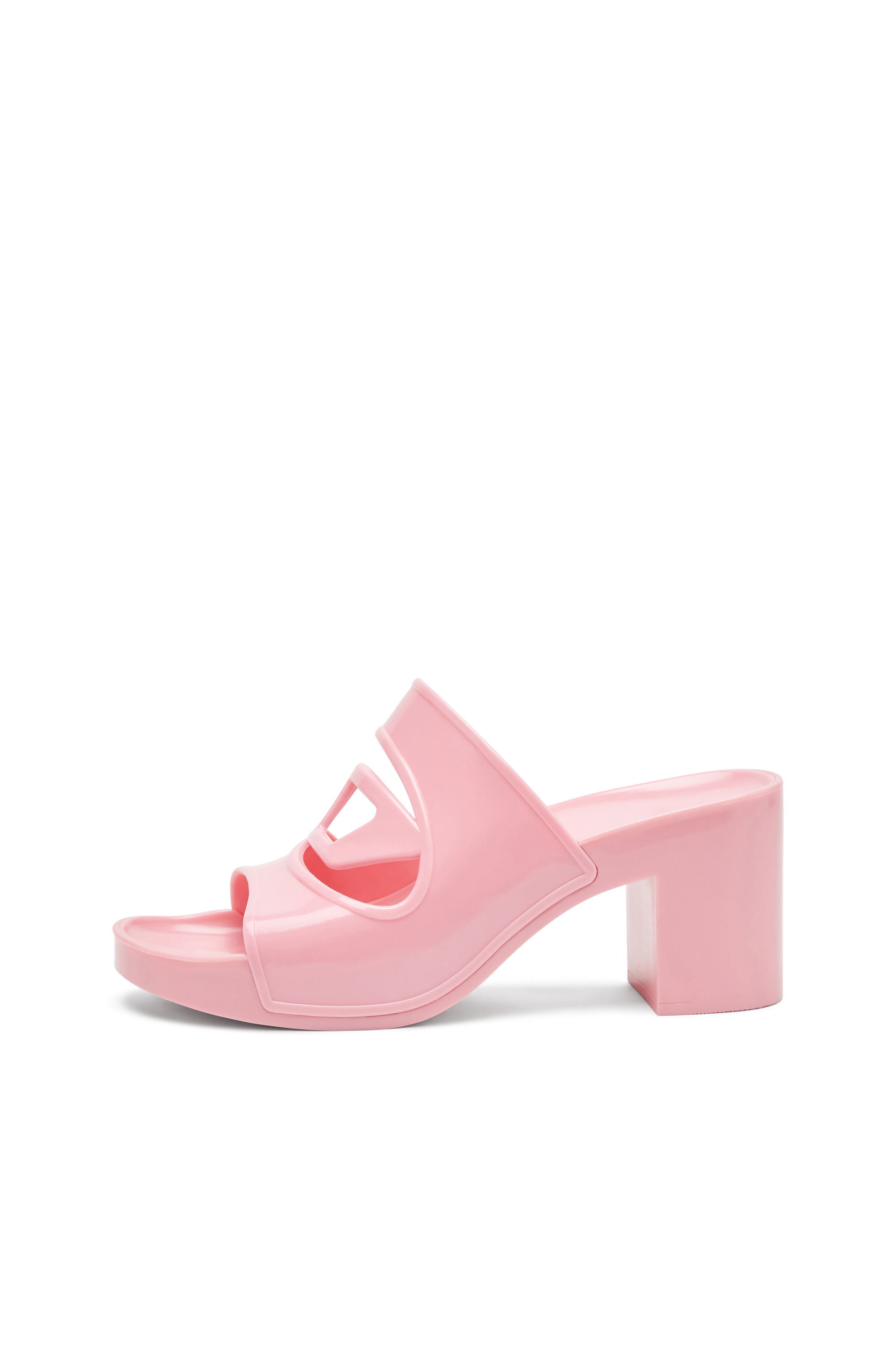 Diesel - SA-BONNIE, Sa-Bonnie-Slide in gomma con tacco e logo cut-out Donna in Rosa - 7