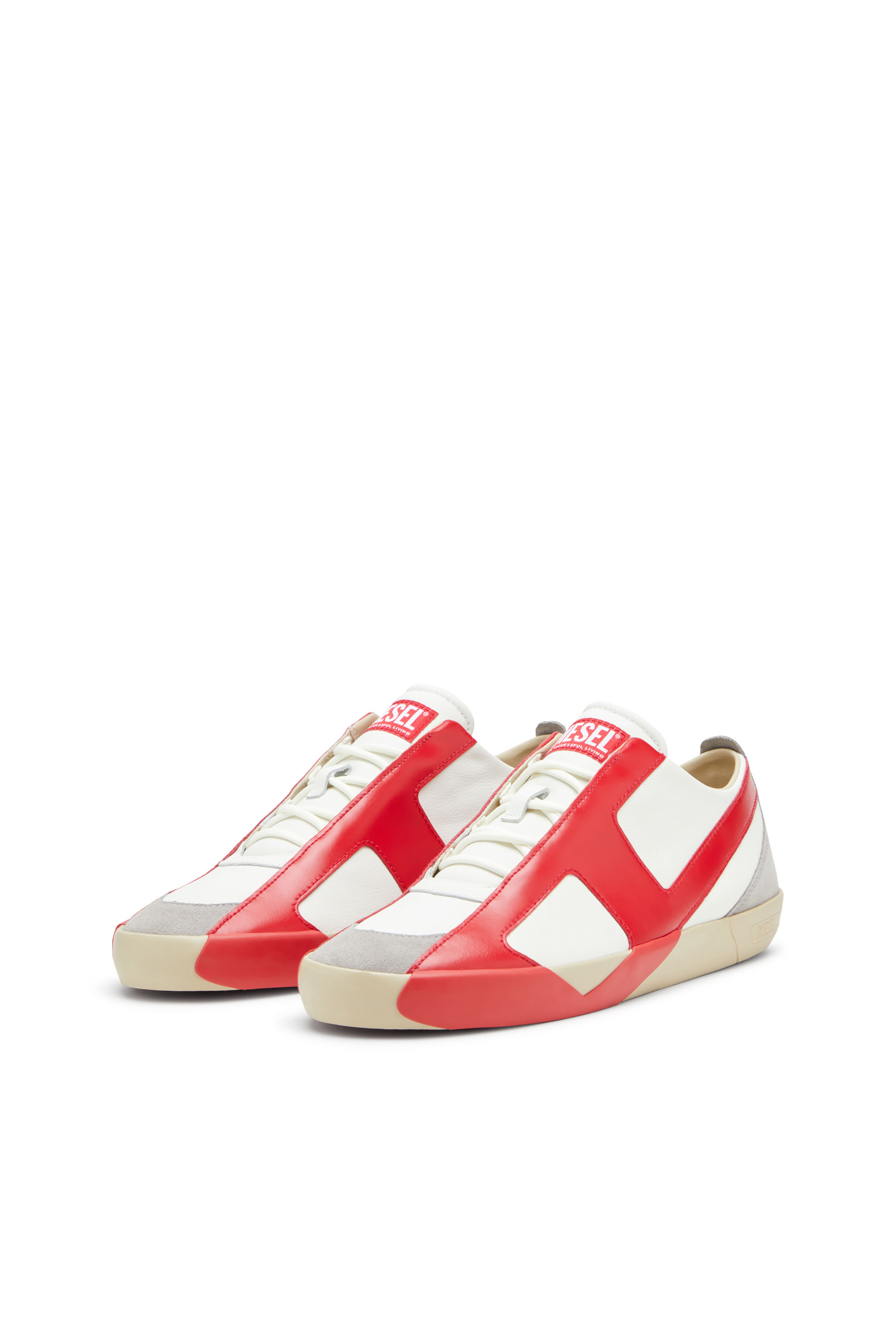 S-SLANTE-D LOW, Blanc/Rouge Diesel - S-SLANTE-D LOW, S-Slante-D-Baskets en daim et cuir avec logo D Homme in Polychrome - 8