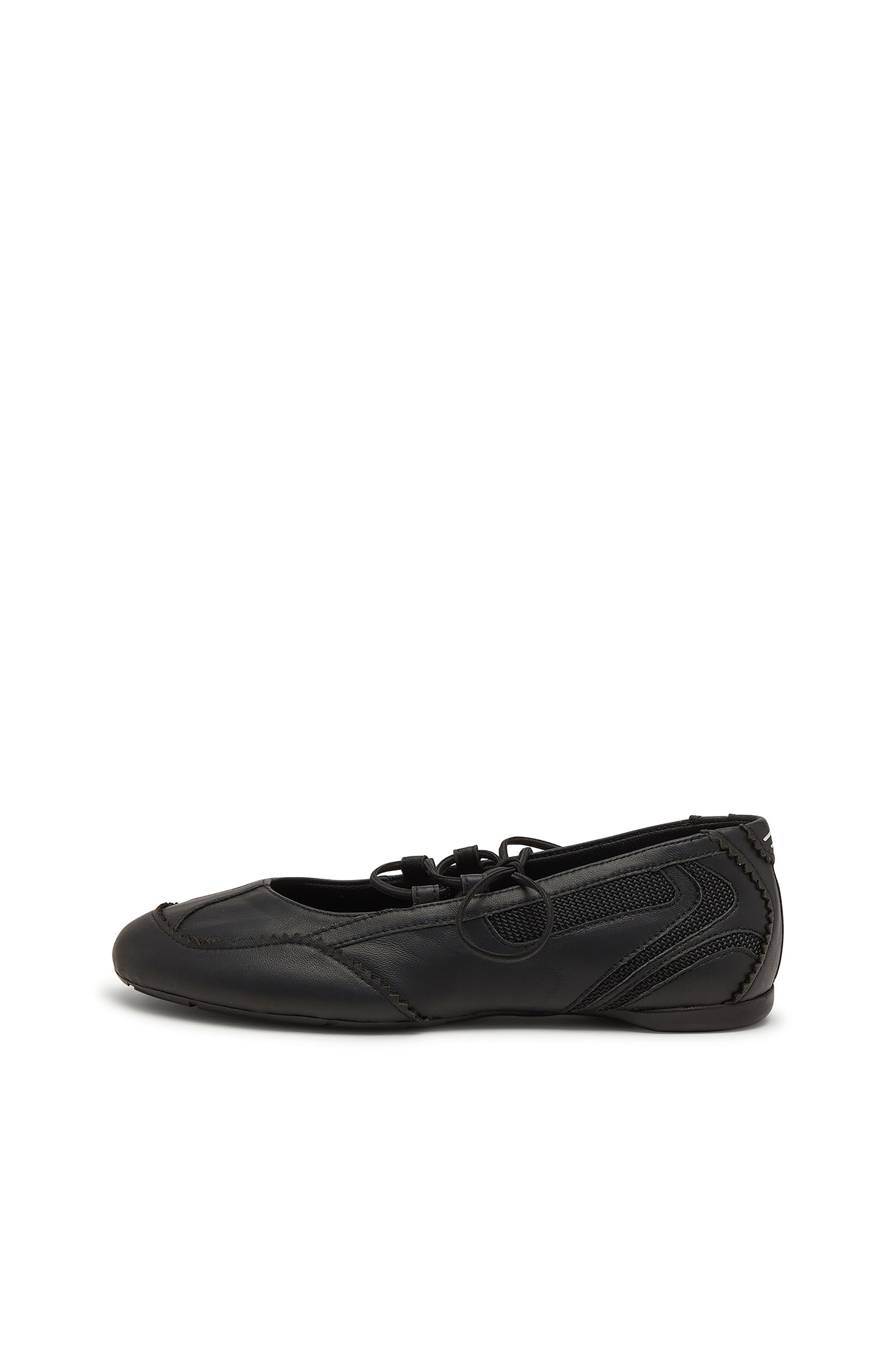 Diesel - D-MILE BALLERINA LACE UP W, Woman's D-Mile-Lace-up ballet flats in leather and mesh in Black - 2
