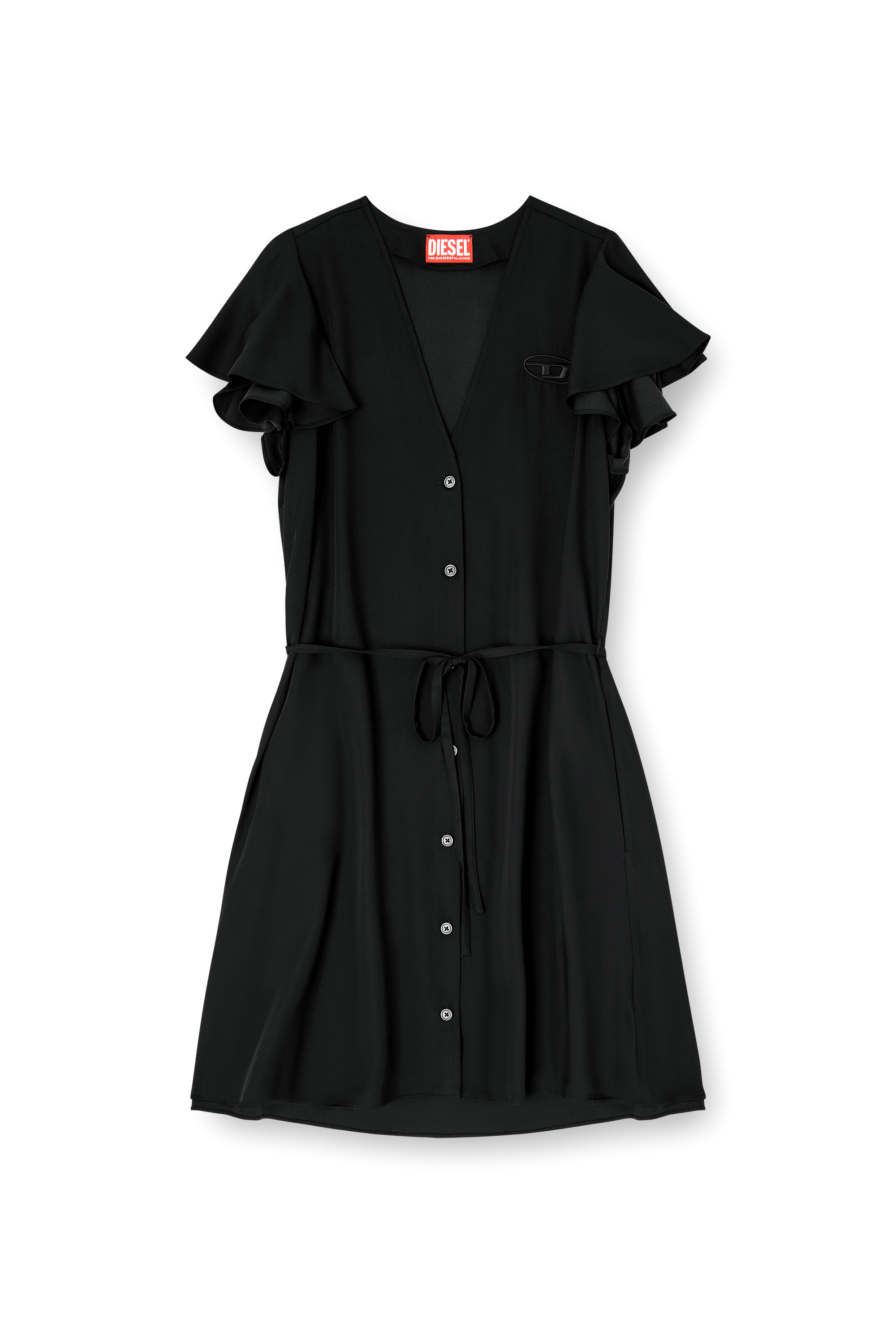 Diesel - D-AIKIRI, Robe en cupro avec col en V et boutons &agrave; l'avant Femme in Noir - 1