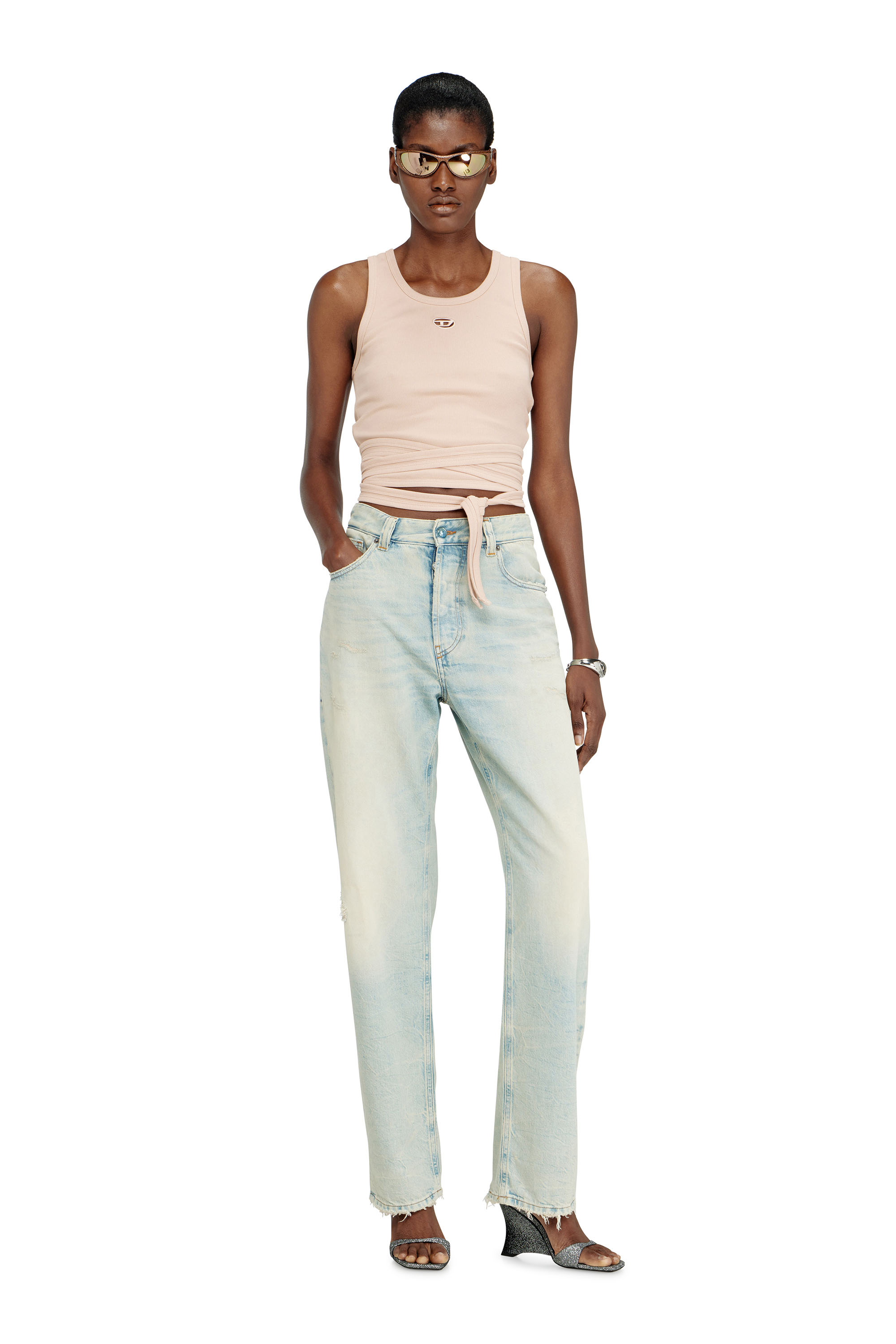 Diesel - T-ANKY-TAIL-S1, Crop top &agrave; design crois&eacute; Femme in Rose - 1