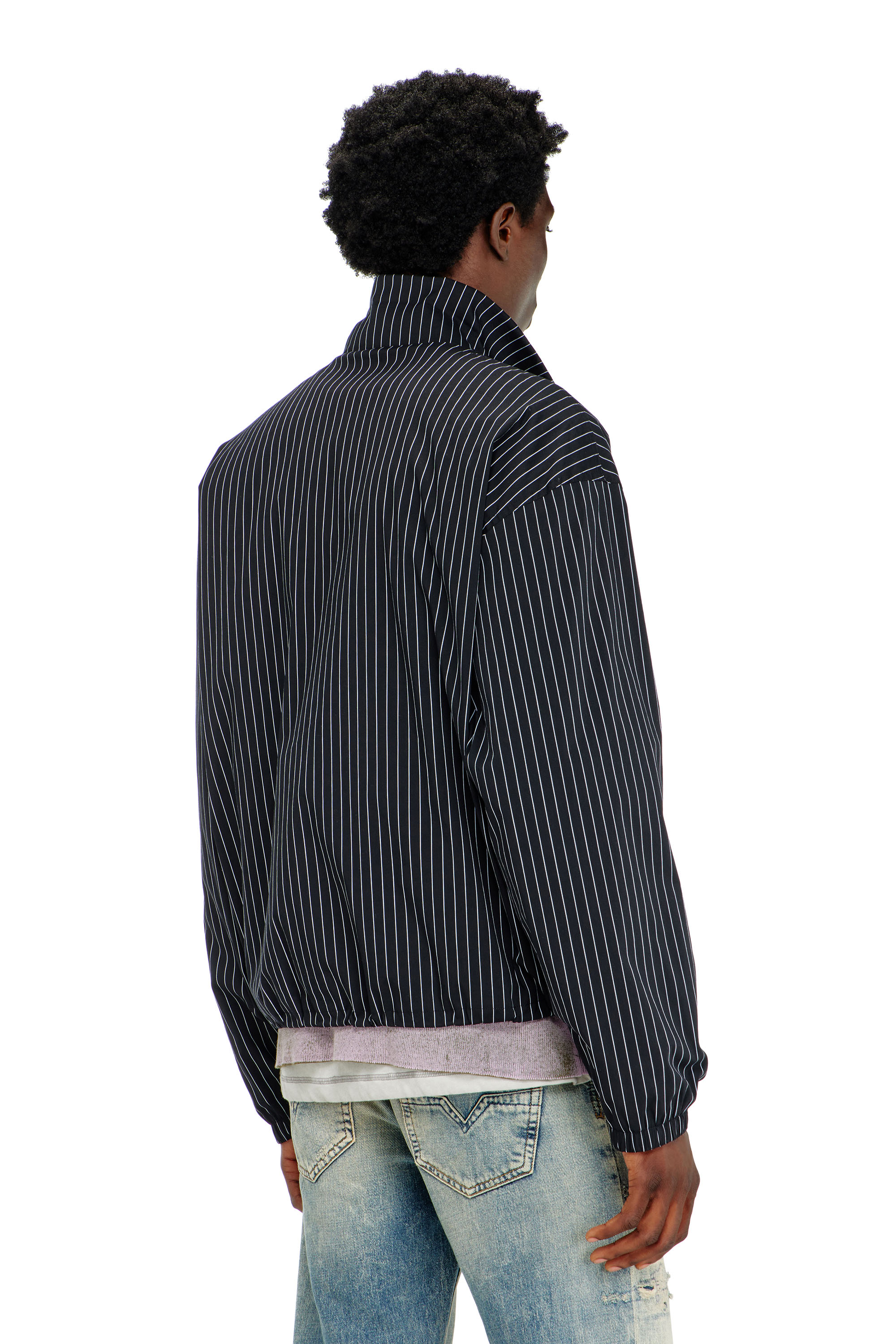 Diesel - J-CORSAR-NJCA, Veste en nylon &agrave; rayures avec broderie Phoenix Homme in Noir - 4