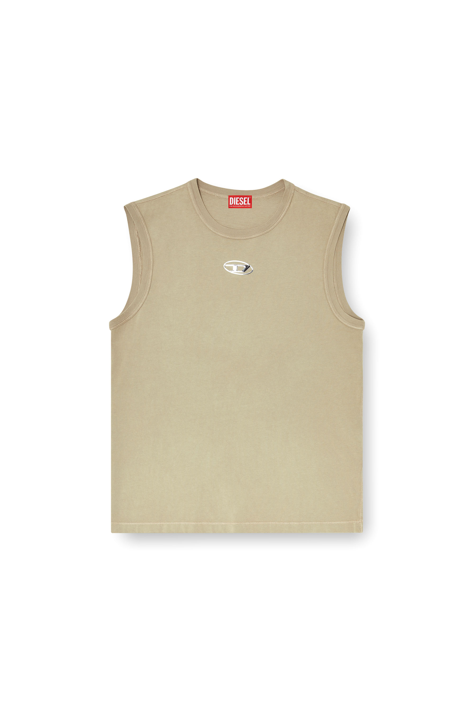Diesel - T-BISCO-IOD, D&eacute;bardeur en coton avec un Oval D m&eacute;tallis&eacute; Homme in Beige - 3