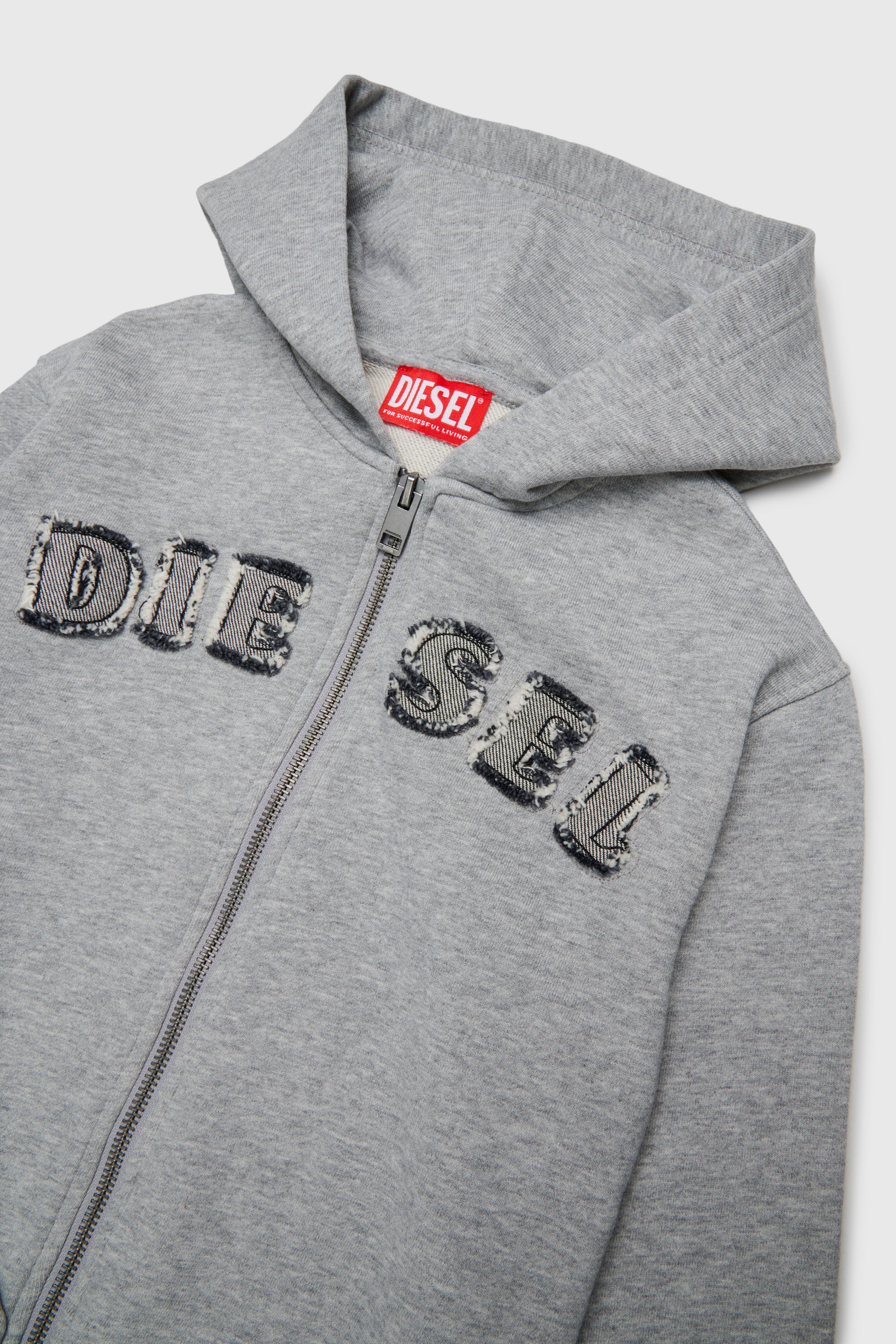 Diesel - SJEANSHOOD OVER, Herren Kapuzensweatshirt mit ausgefransten Logo-Buchstaben mit Rei&szlig;verschluss in Grau - 3
