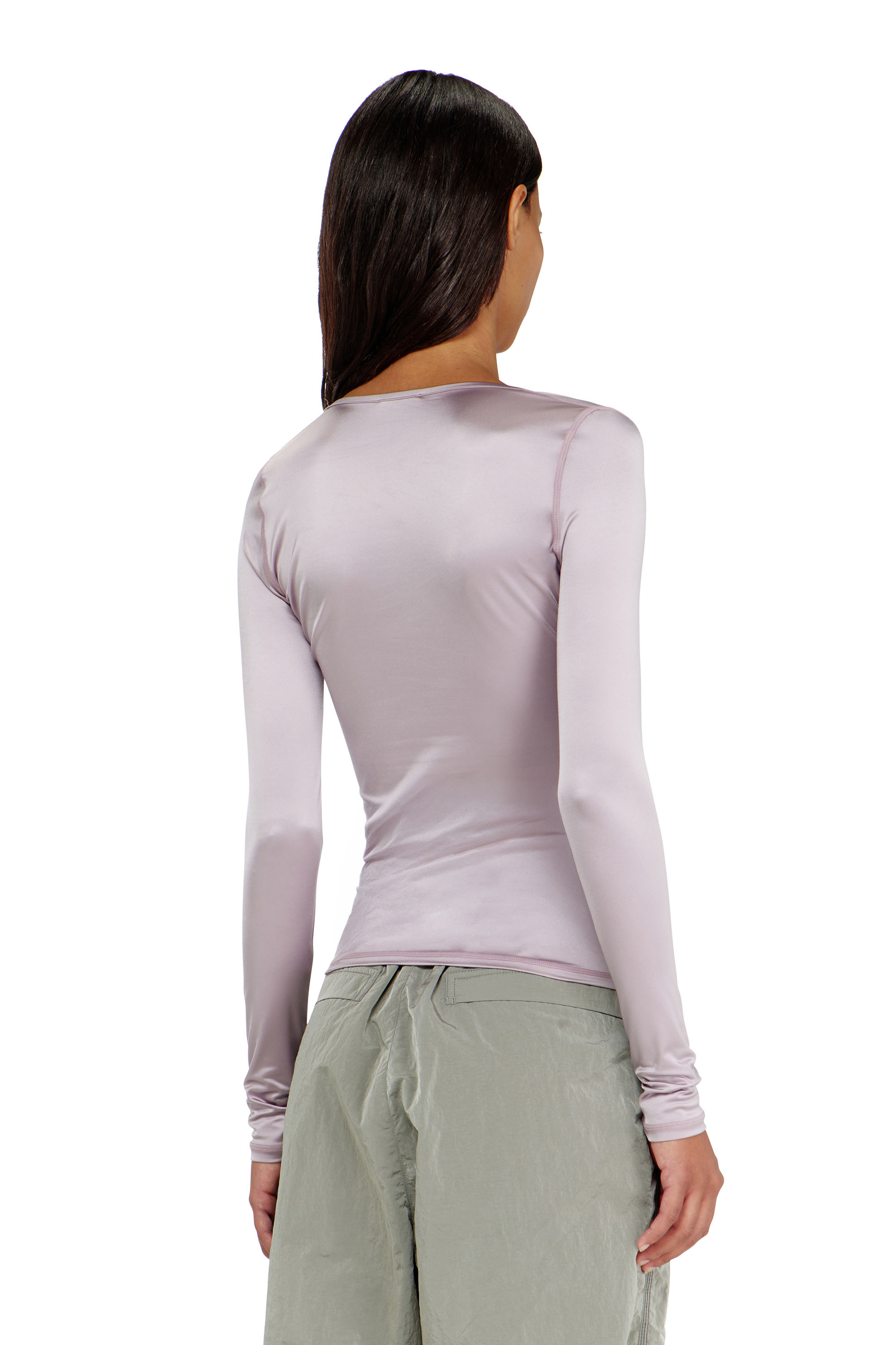 Diesel - T-ELPHIN-LS, Top slim in nylon con scollo rotondo e ricamo Logo Oval D Donna in Viola - 4