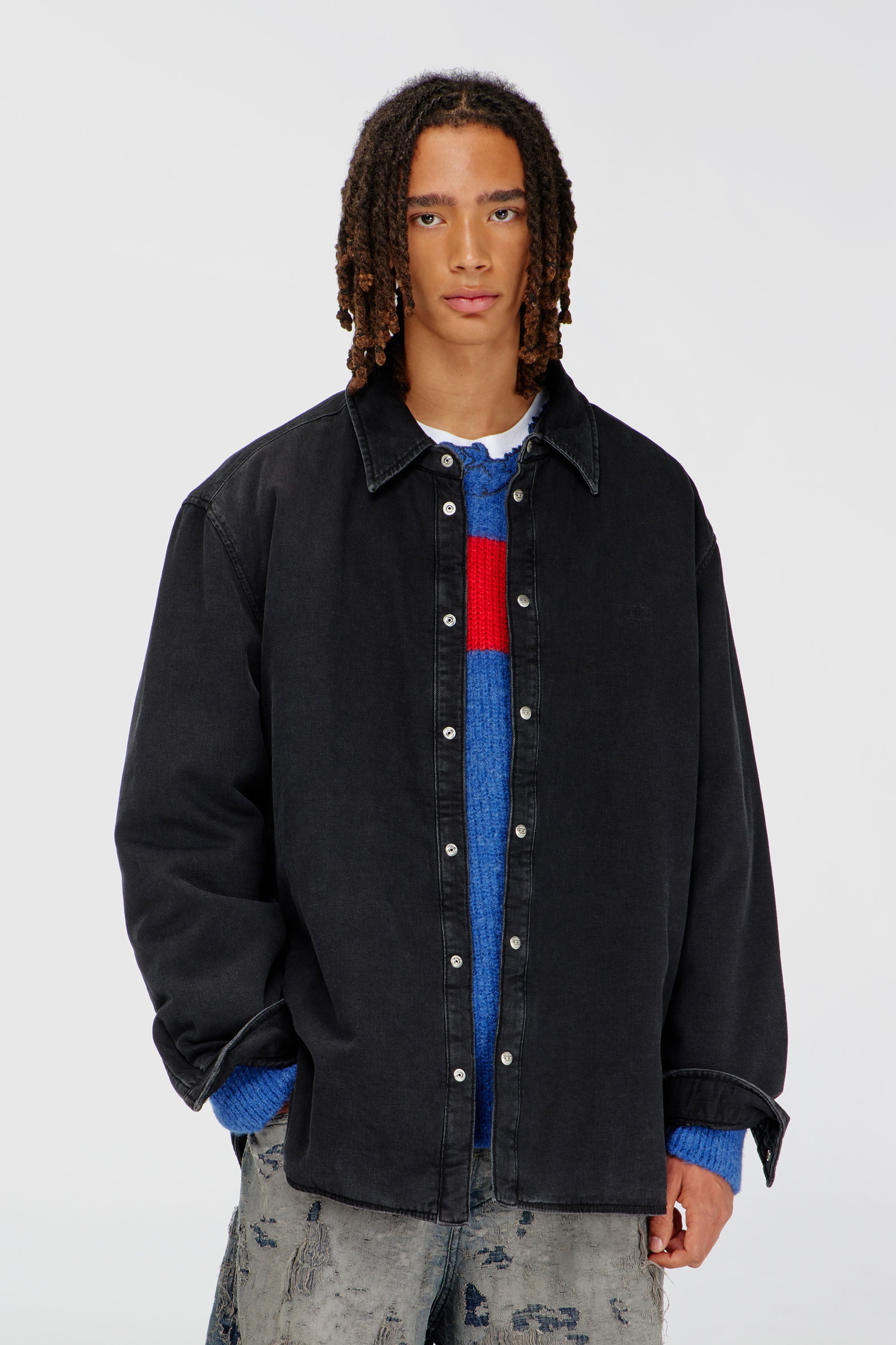 Diesel - D-FLAIM-D, Camicia oversize in denim imbottita Uomo in Nero - 1
