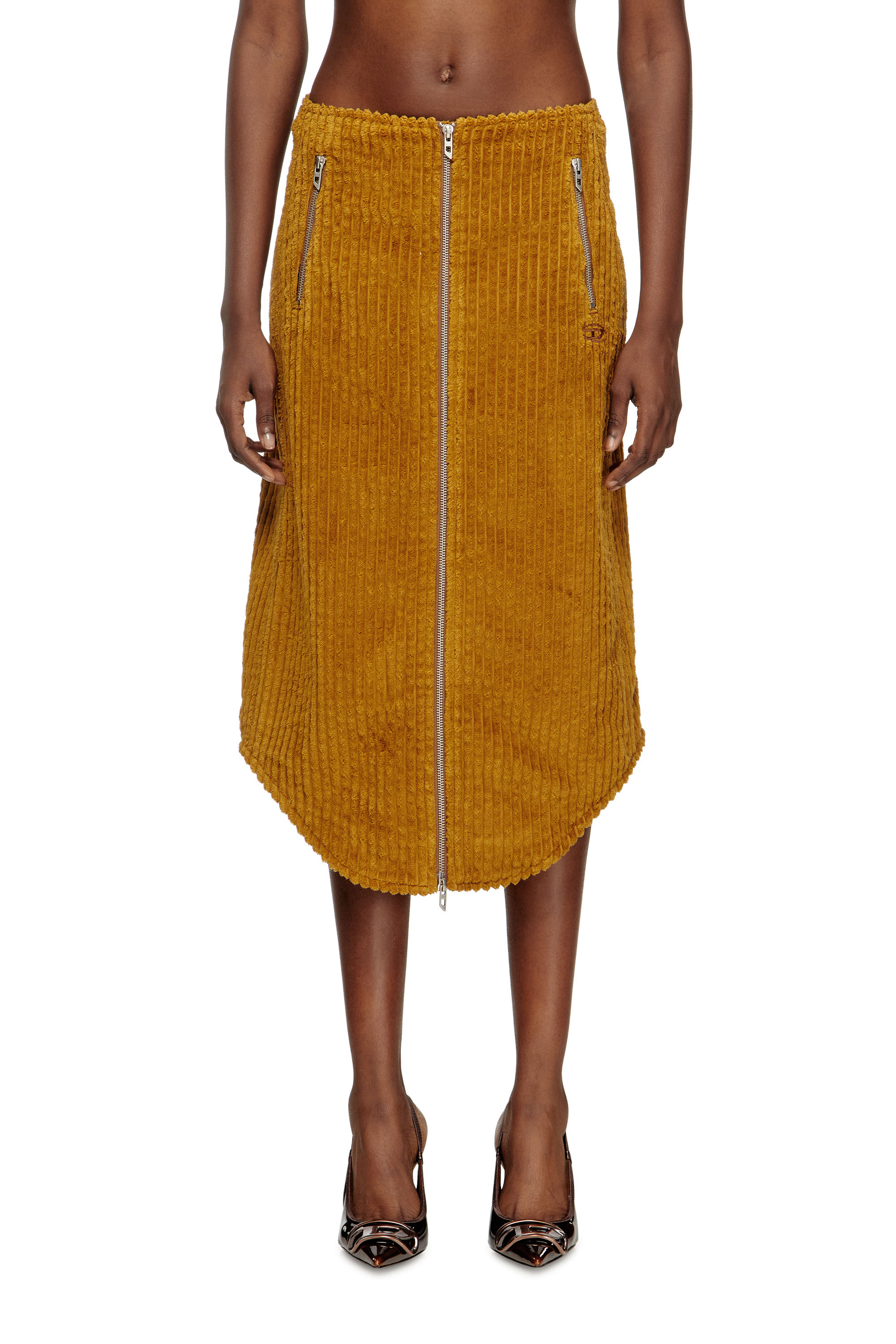 Diesel - O-LLIPOP, Gonna midi in cotone con zip Donna in Marrone - 1