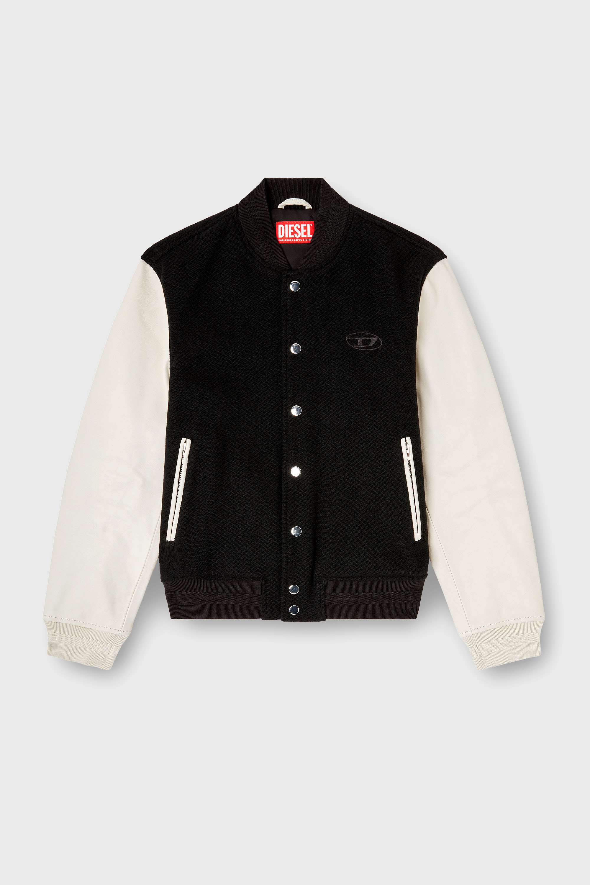 Diesel - L-ARRY-WRD, Herren Bomberjacke aus Wollmischung und Leder in Schwarz/Weiss - 2