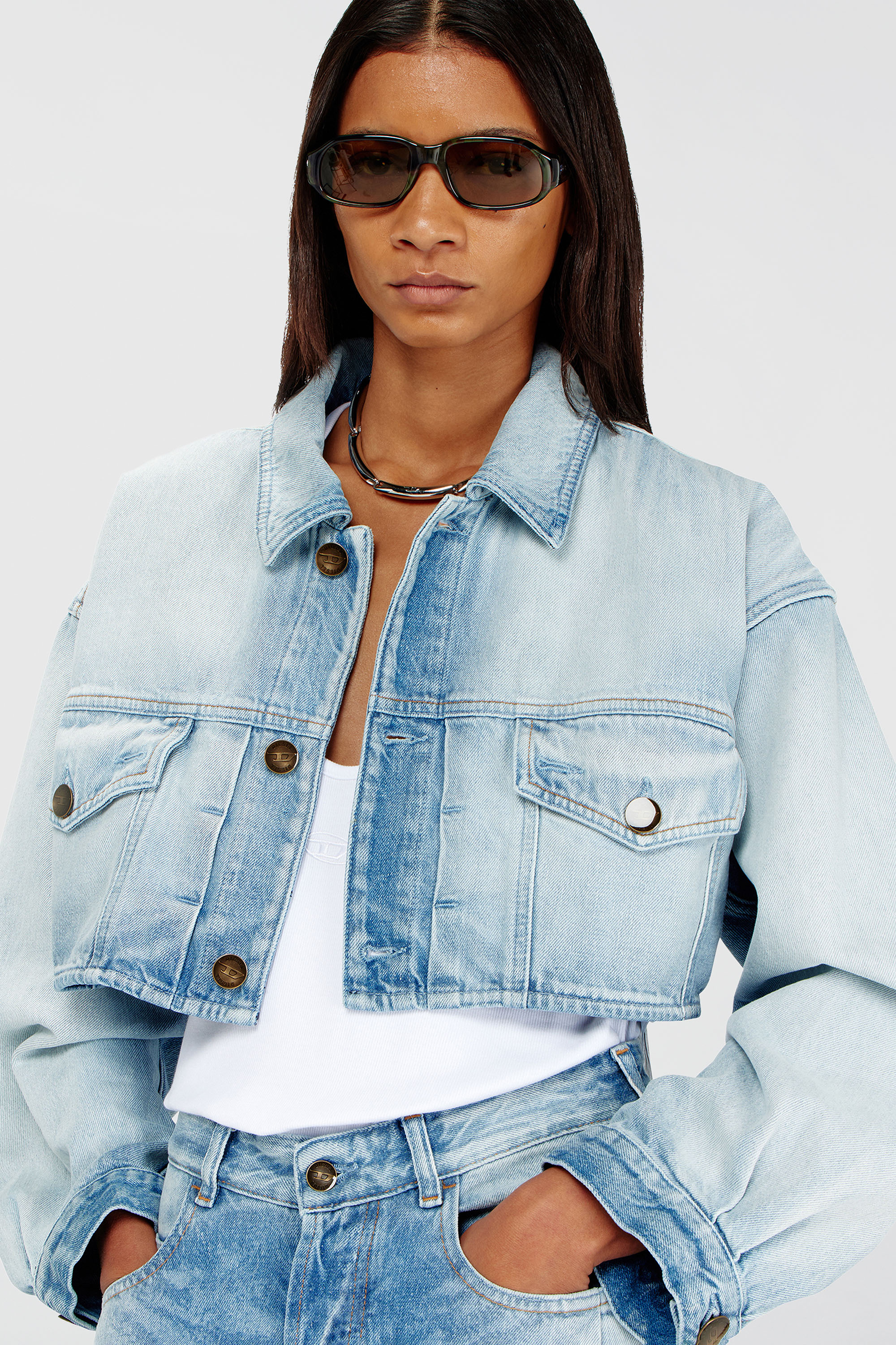 Diesel - DE-MALLEY-S, Giacca trucker oversize corta Donna in Blu - 5