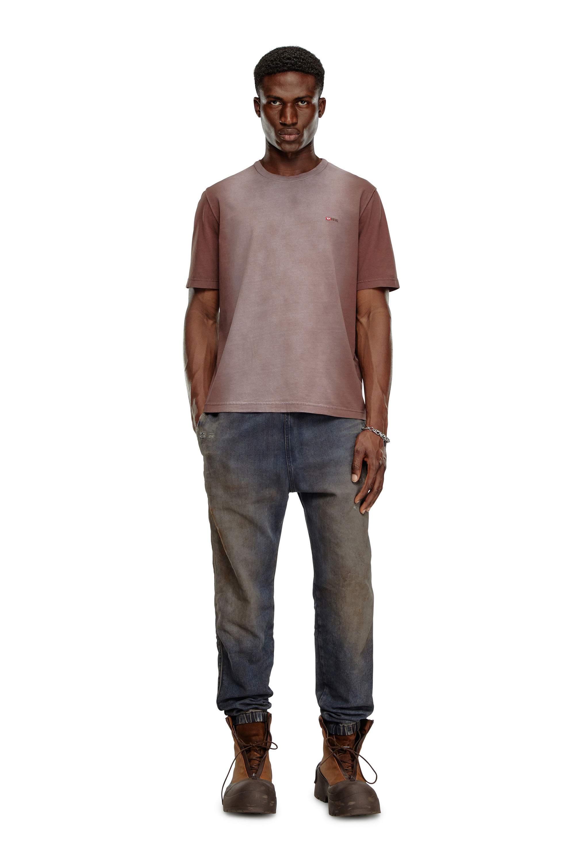 Diesel - T-ADJUST-Q2, Man's T-shirt in sprayed cotton jersey in Brown - 2