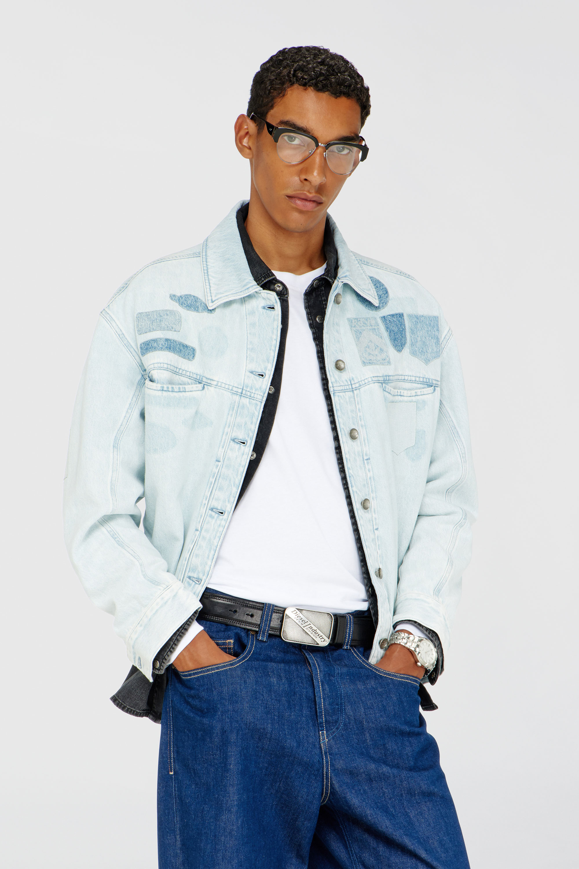 Diesel - D-RYMAVO-S, Unisex's Denim overshirt with patch effects in Light Blue - 1
