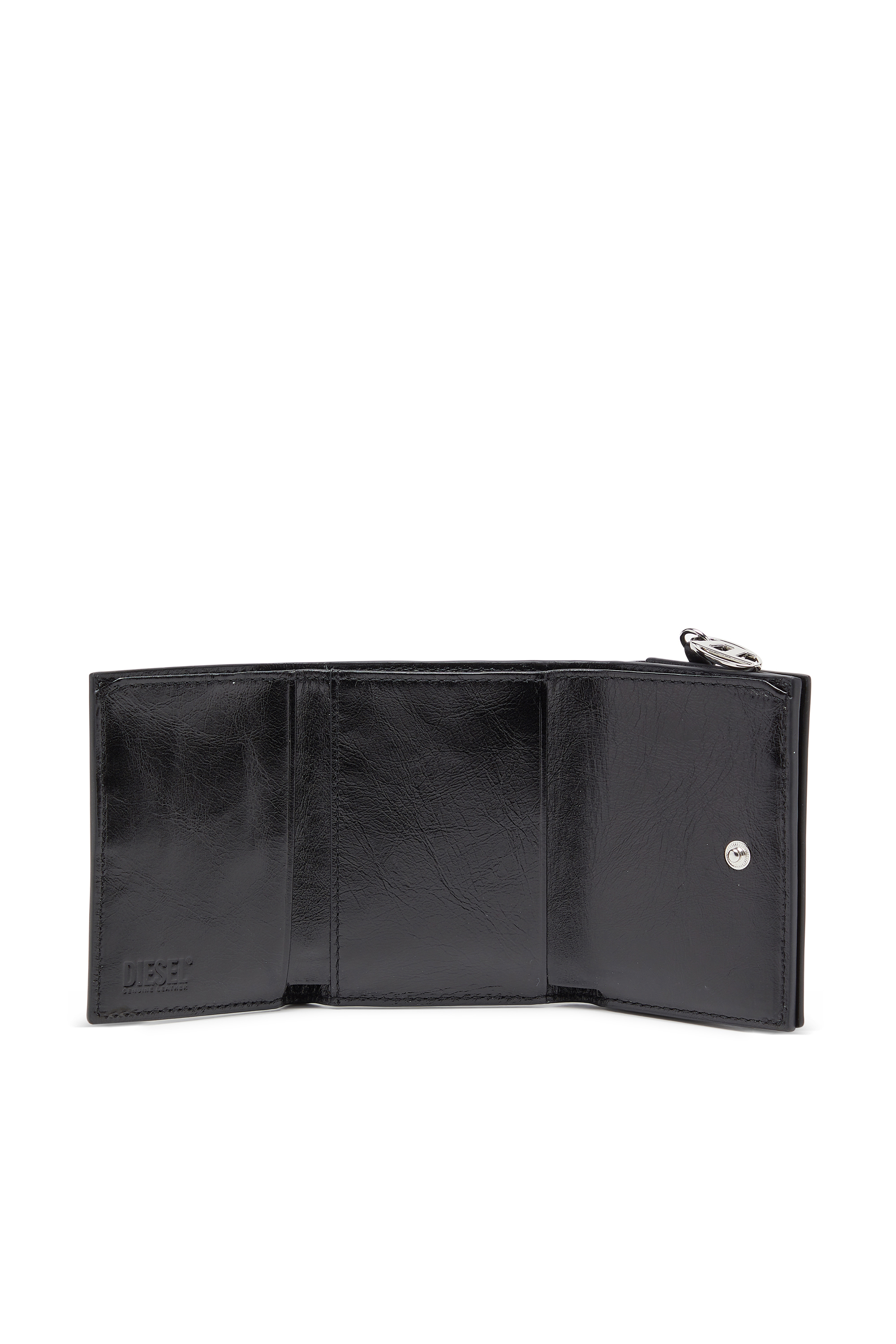 Diesel - OVAL-D TRI FOLD ZIP COIN XS II, Portefeuille en cuir &agrave; trois volets avec motif emboss&eacute; Femme in Noir - 3