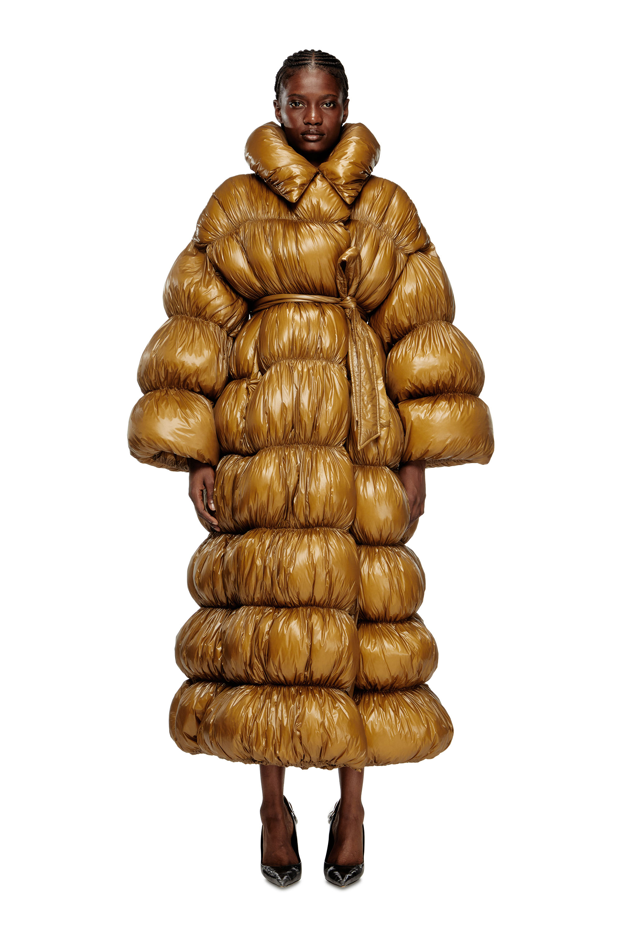 Diesel - W-INONA-LONG, Cappotto trapuntato con cintura Donna in Marrone - 3