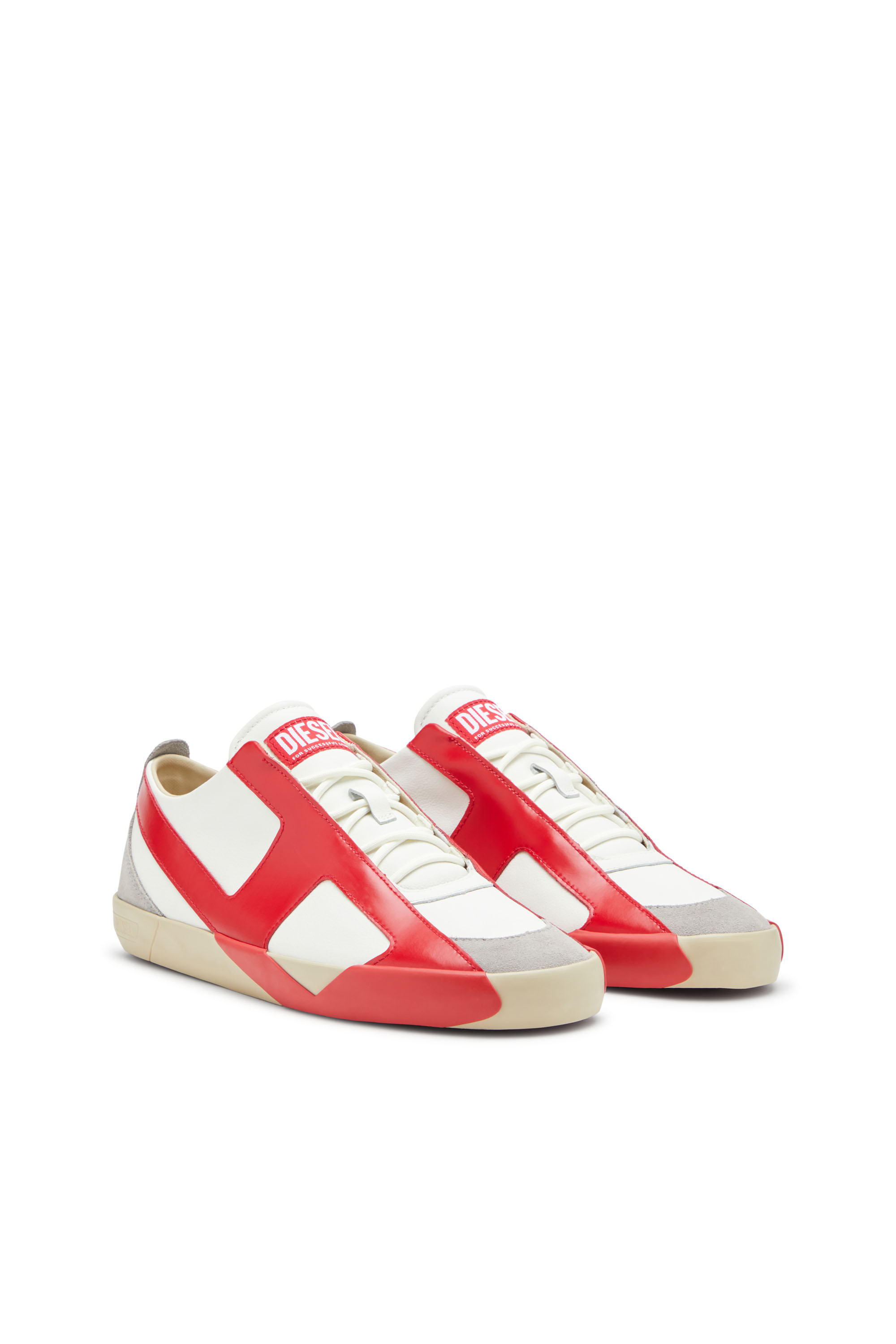 S-SLANTE-D LOW, Blanc/Rouge Diesel - S-SLANTE-D LOW, S-Slante-D-Baskets en daim et cuir avec logo D Homme in Polychrome - 2